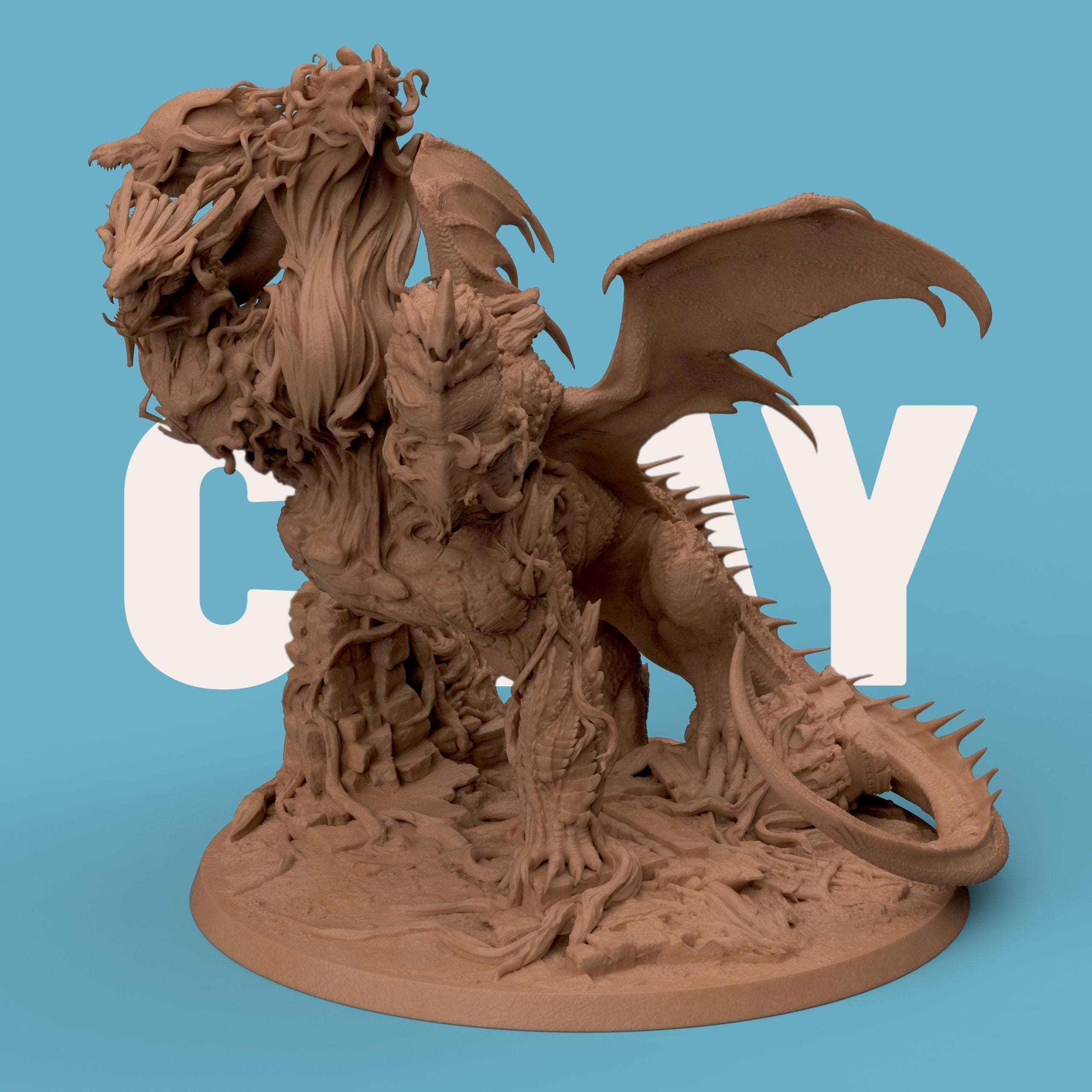 3D-printed Elemental Dragon miniature featuring an intricately sculpted dragon emerging from swirling organic roots and elemental textures. The creature combines stone-like scales, flowing tendrils, and powerful wings, embodying the fusion of nature and elemental power — a striking fantasy collectible for dragon enthusiasts and tabletop gamers.