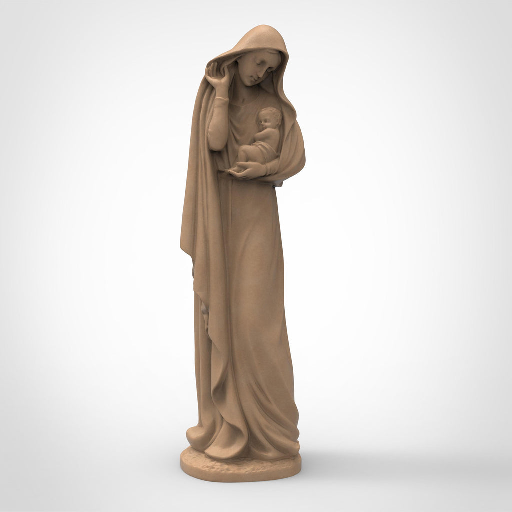 Graceful and serene, this Virgin Mary statuette captures a tender moment of maternal love. Cloaked in flowing robes and cradling baby Jesus, it&#39;s a symbol of purity and peace—perfect for sacred spaces, spiritual gifts, or heartfelt décor.