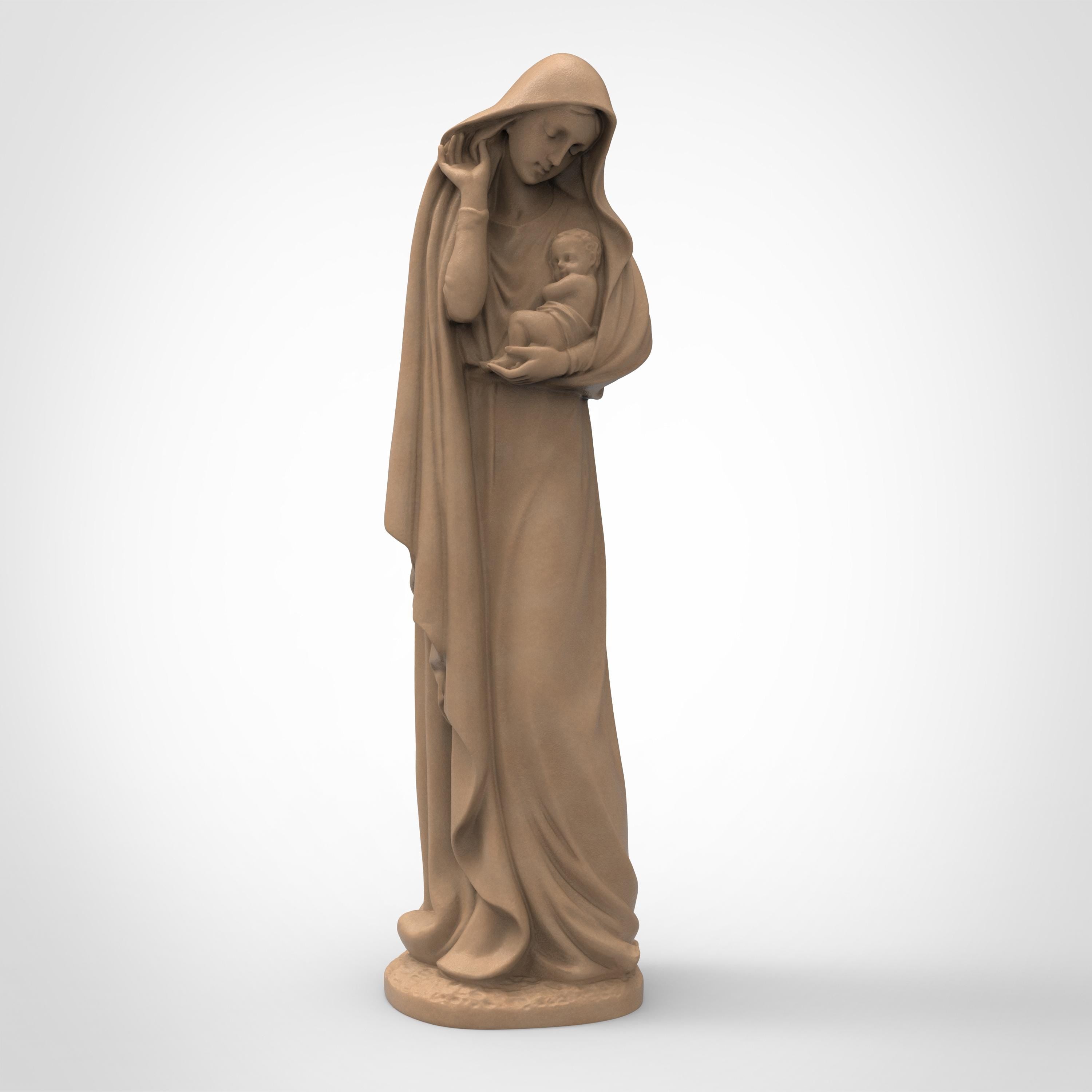 Graceful and serene, this Virgin Mary statuette captures a tender moment of maternal love. Cloaked in flowing robes and cradling baby Jesus, it&#39;s a symbol of purity and peace—perfect for sacred spaces, spiritual gifts, or heartfelt décor.