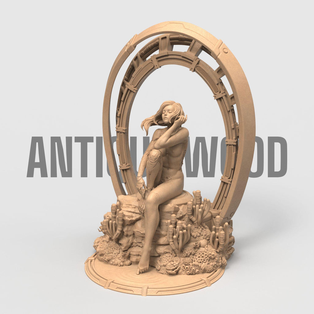 A bold fusion of humanity and machine, My Identity captures the vulnerability and strength of a cybernetic woman in serene reflection. Surrounded by coral and framed in tech, this evocative piece explores self-discovery, transformation, and the line between organic and artificial life.