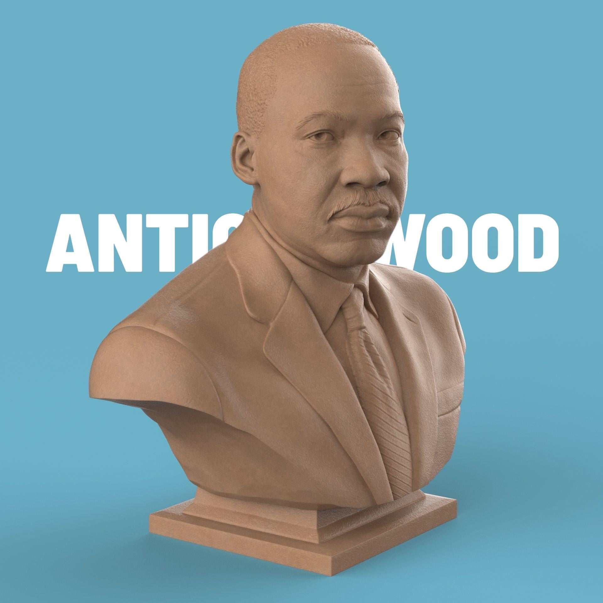 3D-printed bust of Martin Luther King Jr. in a suit and tie, capturing his determined expression with fine detailing, ideal for collectors, tributes, or display décor.
