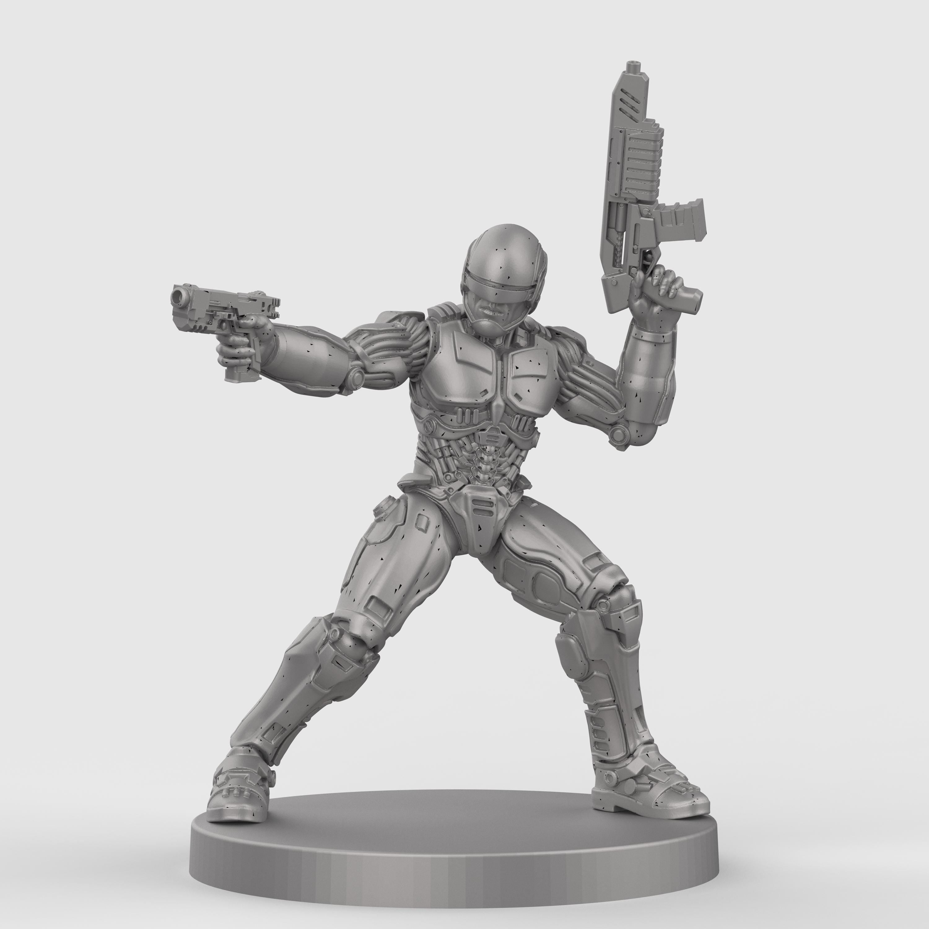 Cop Robo miniature figurine armed robot police statue futuristic sci-fi law enforcer cyberpunk resin model collectible tabletop game accessory.