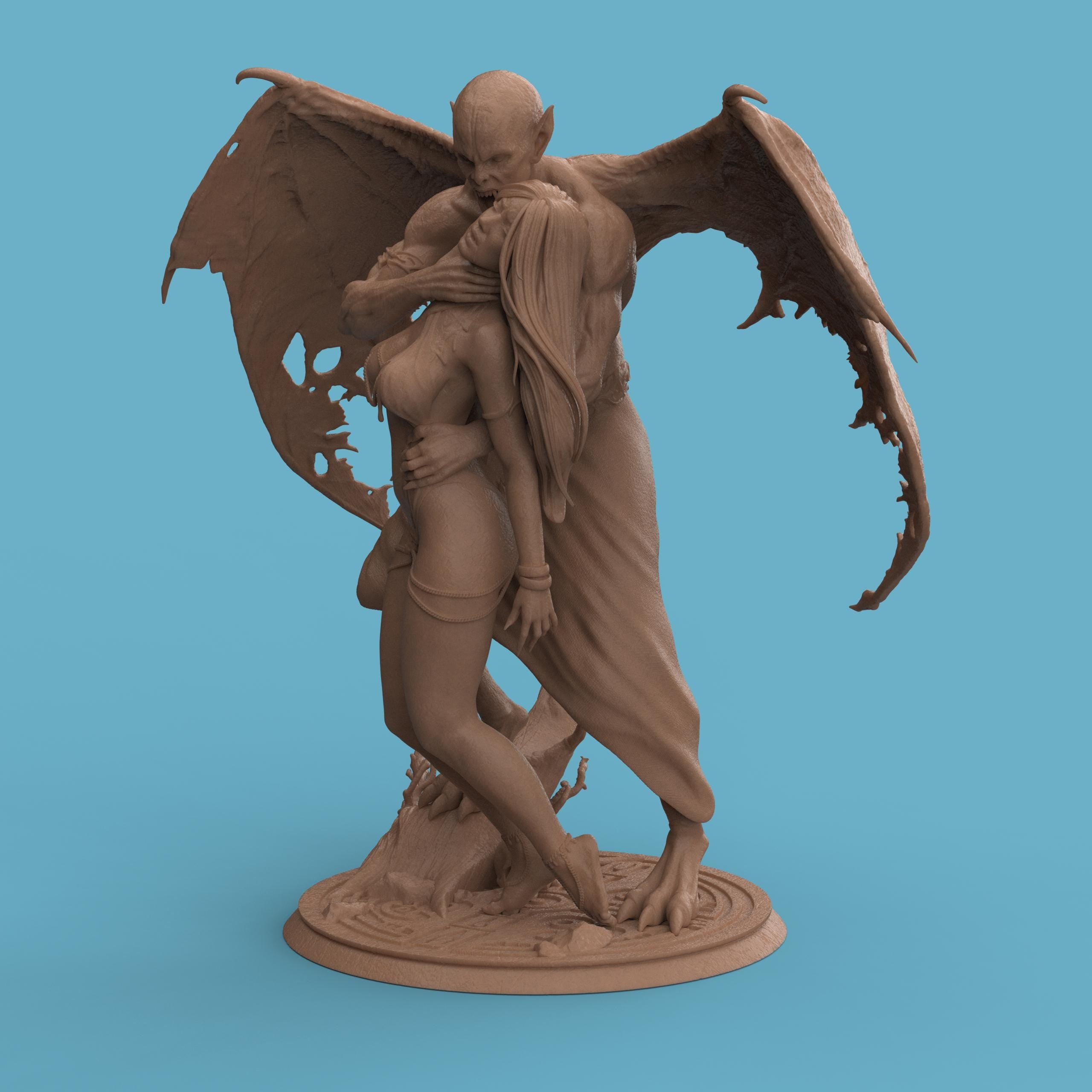 3D-printed Dracula’s Desire figurine featuring a dramatic vampire and victim scene, capturing gothic passion and dark fantasy. The detailed sculpture showcases expressive poses, intricate anatomy, and realistic textures — from tattered wings to flowing hair — symbolizing temptation, dominance, and the timeless allure of the night.