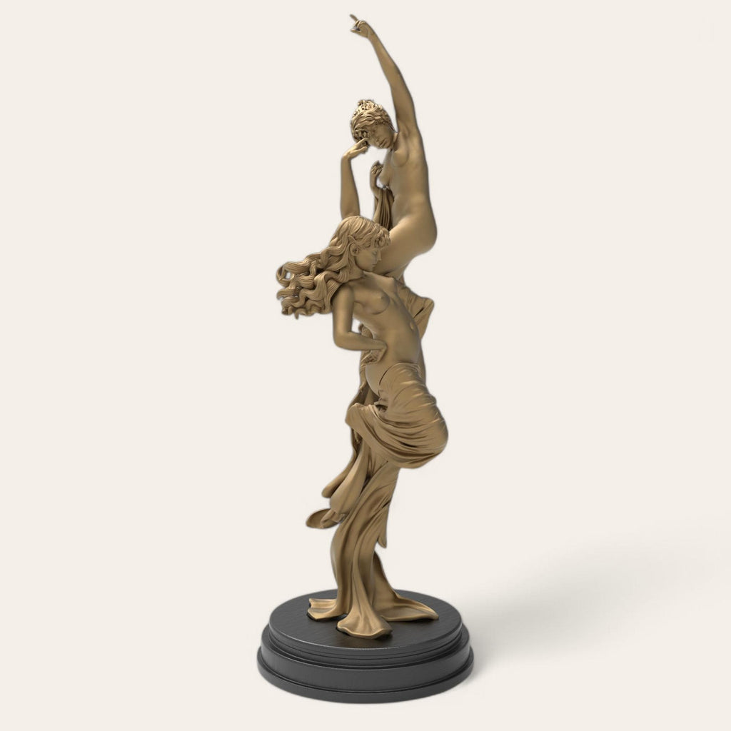 A poetic tribute to ambition and hope, this Reaching for the Stars sculpture captures two graceful figures intertwined in motion, striving skyward with elegance and unity. Handcrafted in a refined wood finish, it&#39;s a timeless symbol of dreams beyond limits.