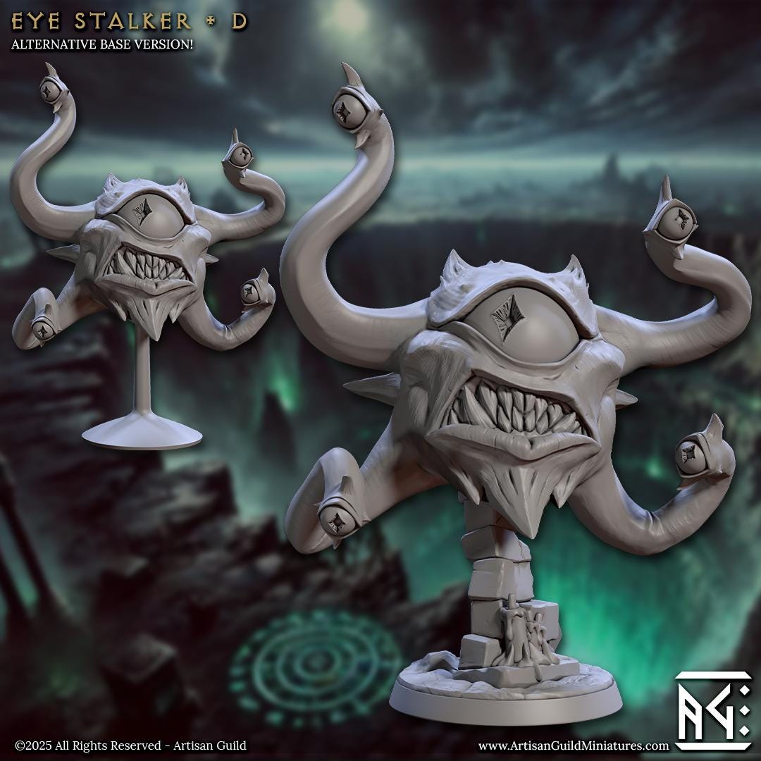 A terrifying collection of floating horrors, the All Seeing Tyrant Eye miniatures feature gaping maws, multiple eye stalks, and twisted grins. Perfect for unleashing arcane chaos upon any tabletop, these resin beasts demand fear and attention alike.