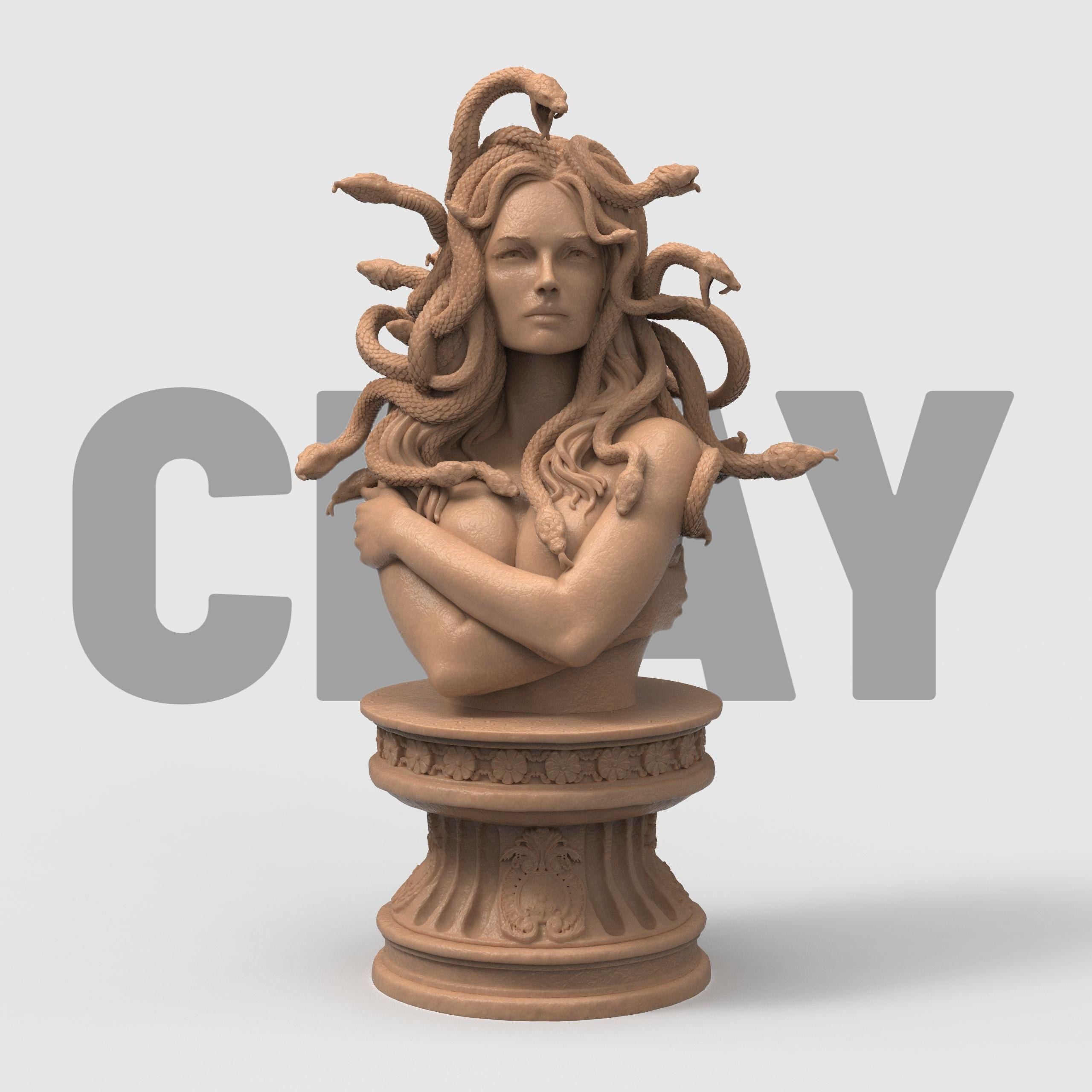 Medusa bust sculpture snake hair mythological woman detailed resin statue Greek mythology decor fantasy tabletop collectible