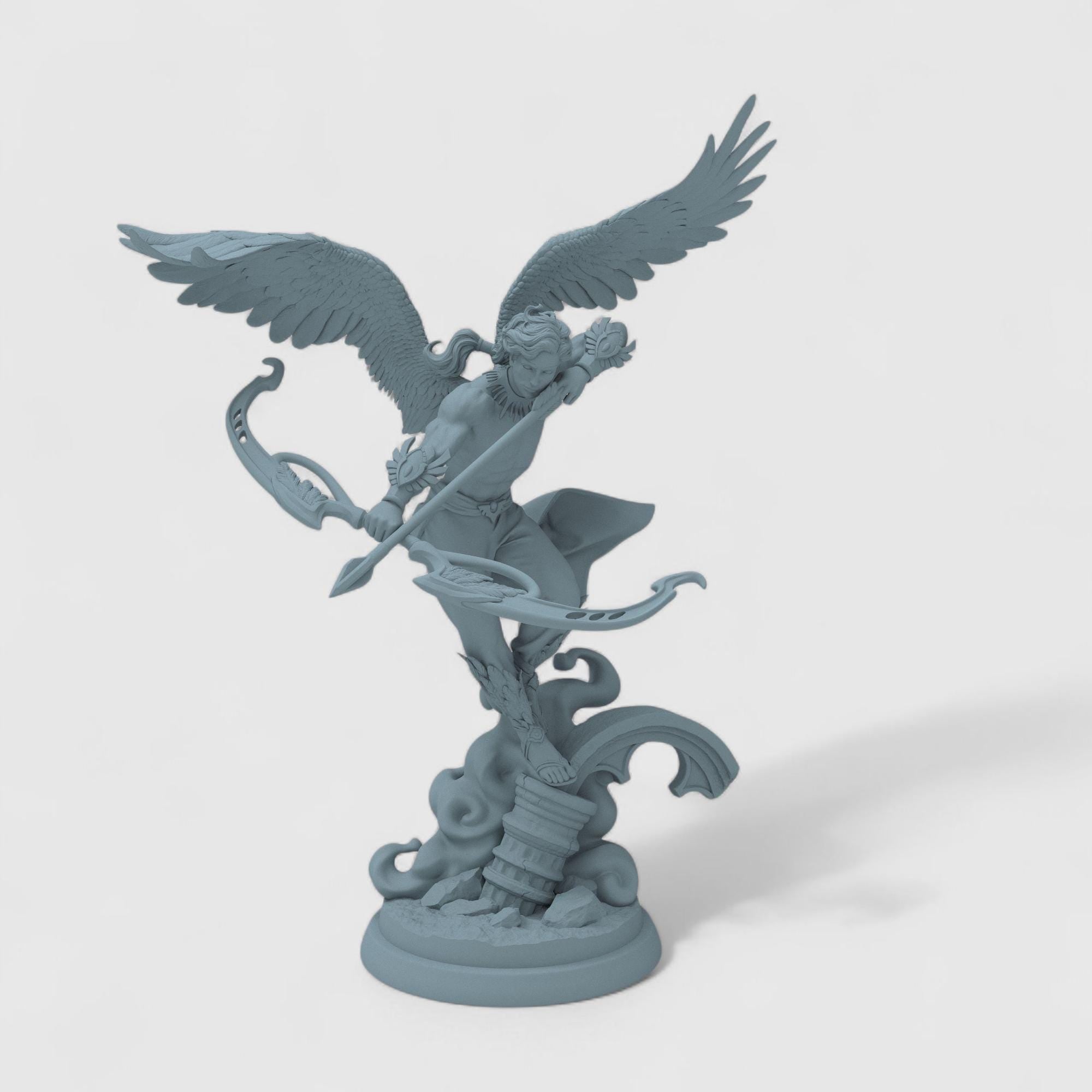 A majestic Angel Archer caught in mid-flight, bow drawn and wings spread wide. This dynamic sculpture blends divine elegance with heroic strength, perfect for fantasy lovers and collectors. Available painted or unpainted in multiple sizes.