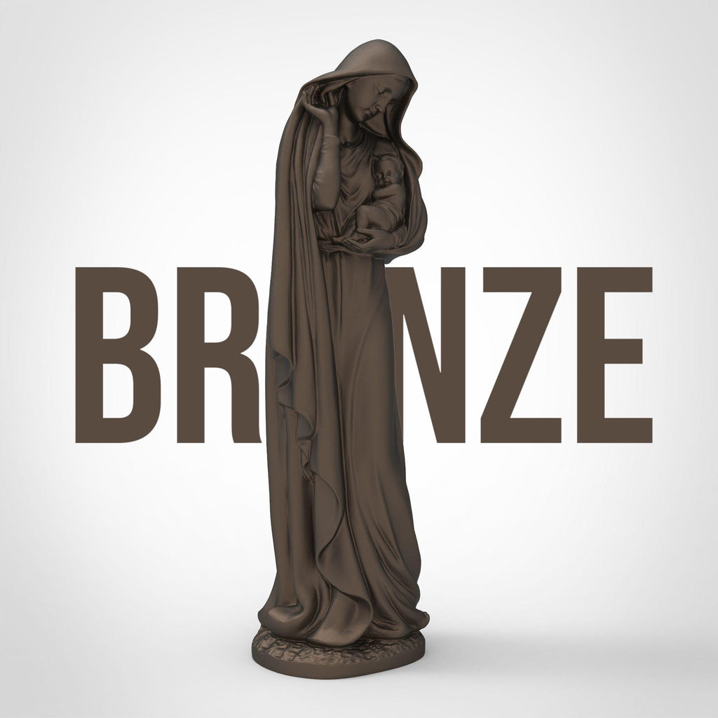 Graceful and serene, this Virgin Mary statuette captures a tender moment of maternal love. Cloaked in flowing robes and cradling baby Jesus, it&#39;s a symbol of purity and peace—perfect for sacred spaces, spiritual gifts, or heartfelt décor.