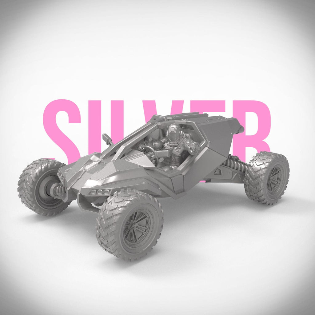 A rugged sci-fi off-road buggy sculpture with intricate detailing and an armed pilot behind the wheel. Trekker is a perfect collectible for vehicle lovers and tabletop gamers. Available in multiple finishes and sizes. A striking addition to any shelf!