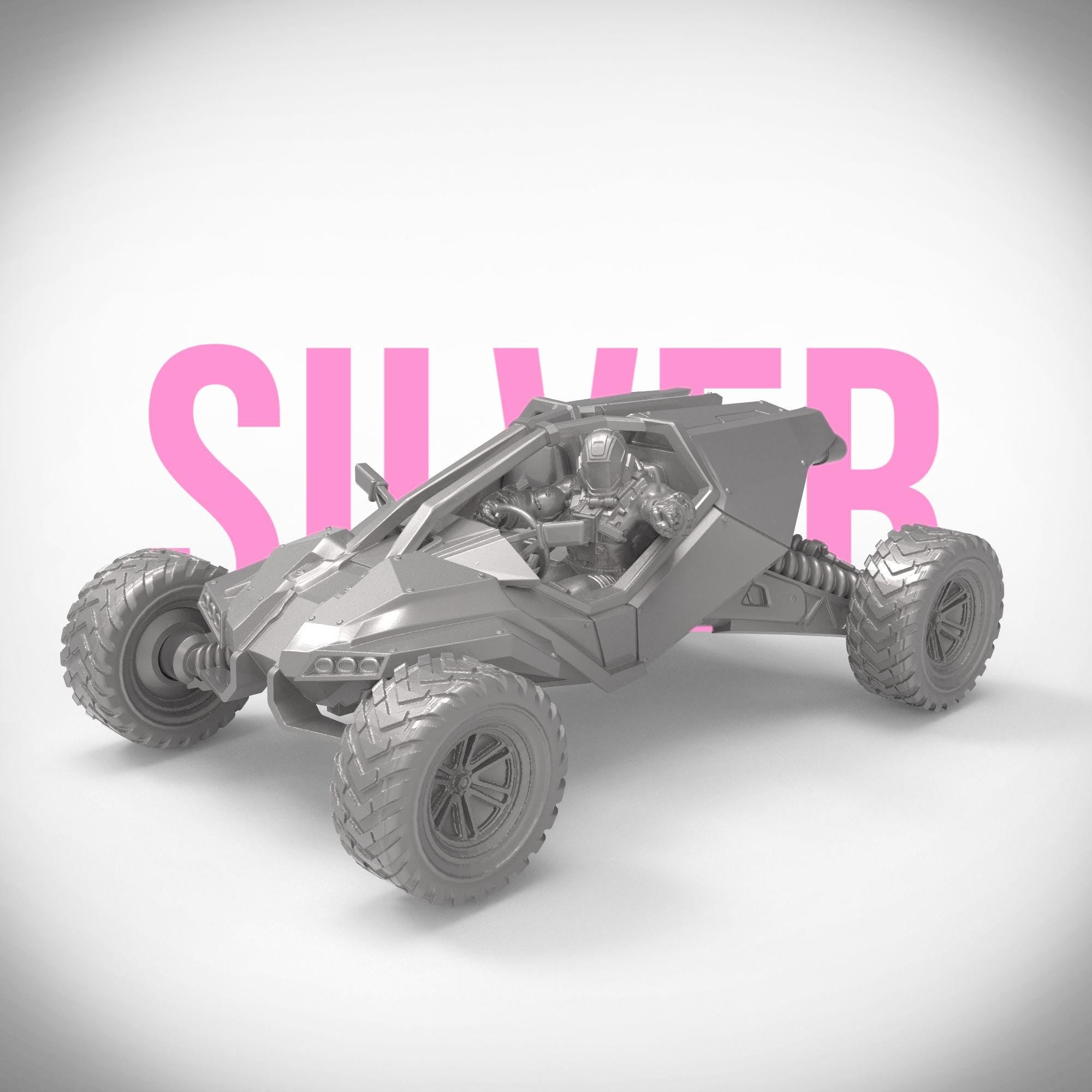 A rugged sci-fi off-road buggy sculpture with intricate detailing and an armed pilot behind the wheel. Trekker is a perfect collectible for vehicle lovers and tabletop gamers. Available in multiple finishes and sizes. A striking addition to any shelf!