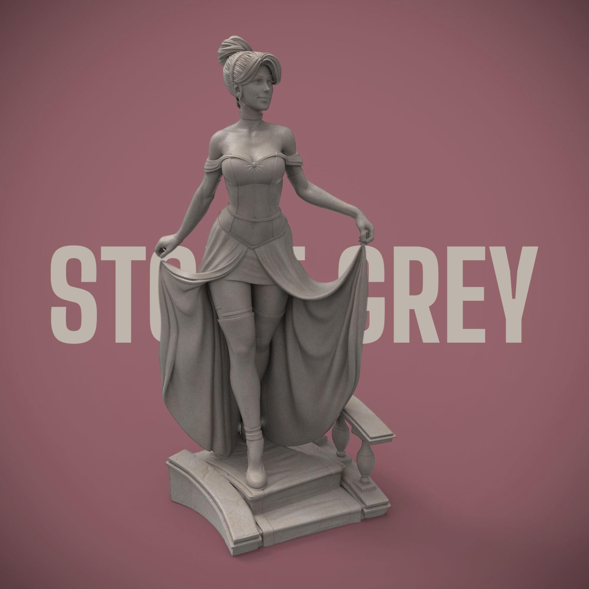 A bold reimagination of the classic princess, this stunning Elaria the Princess of Moonlight statuette blends elegance and seduction. With delicate details from her flowing dress to thigh-high stockings and glass slippers, she steps confidently down the royal stairs—one garter and lost shoe away from a fairytale twist.