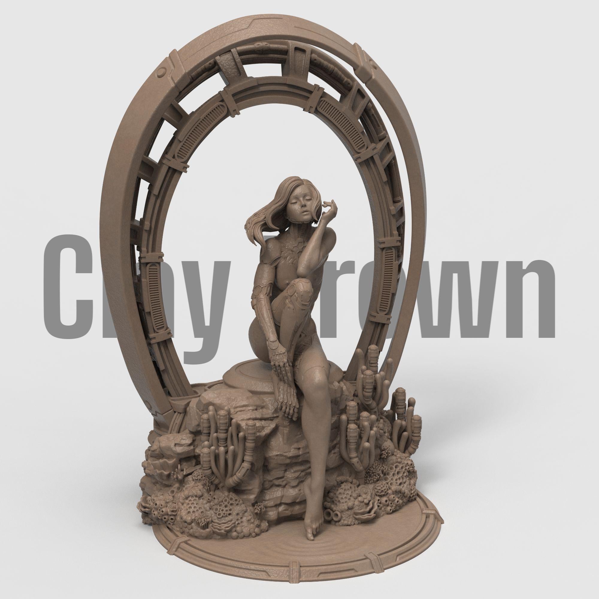 A bold fusion of humanity and machine, My Identity captures the vulnerability and strength of a cybernetic woman in serene reflection. Surrounded by coral and framed in tech, this evocative piece explores self-discovery, transformation, and the line between organic and artificial life.