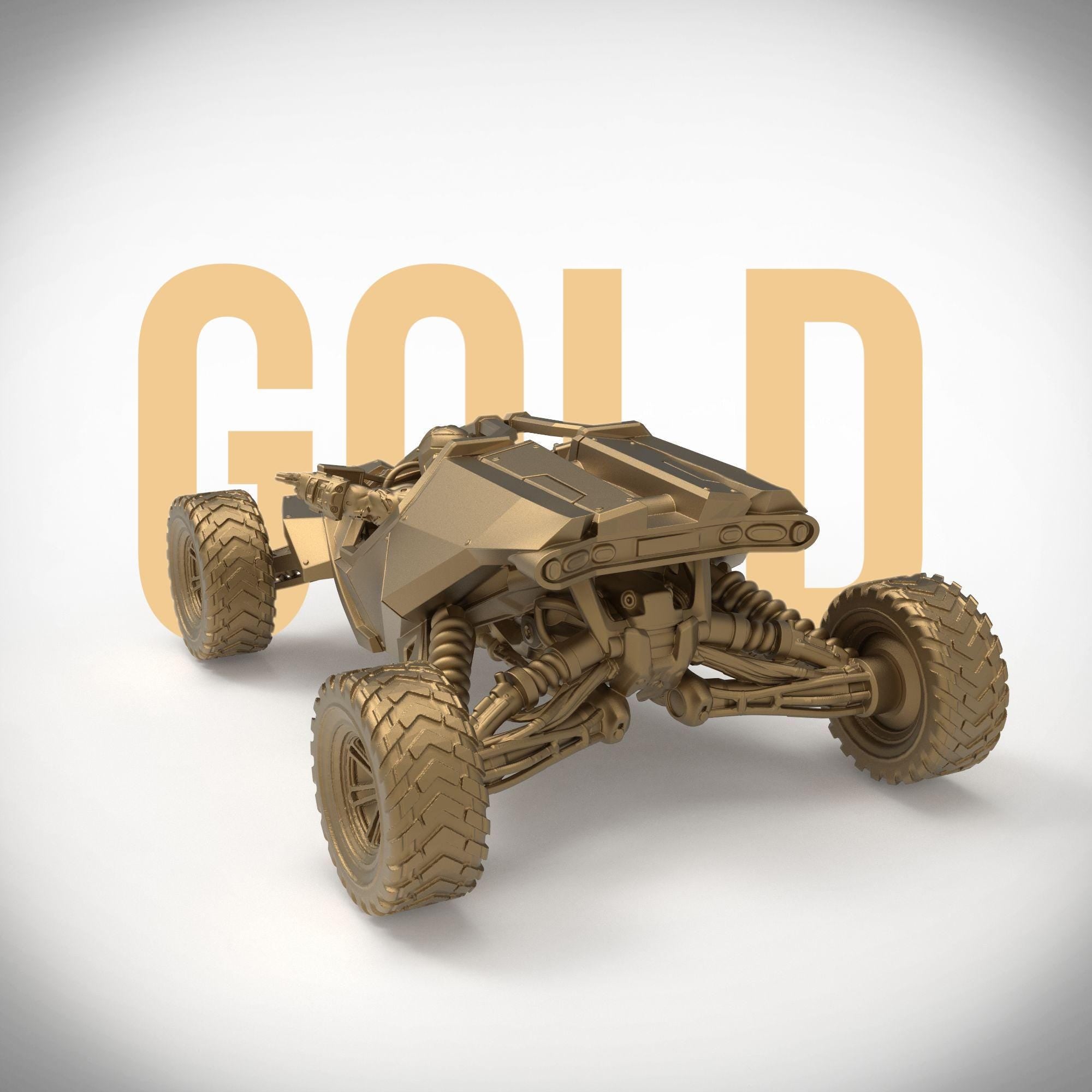 A rugged sci-fi off-road buggy sculpture with intricate detailing and an armed pilot behind the wheel. Trekker is a perfect collectible for vehicle lovers and tabletop gamers. Available in multiple finishes and sizes. A striking addition to any shelf!