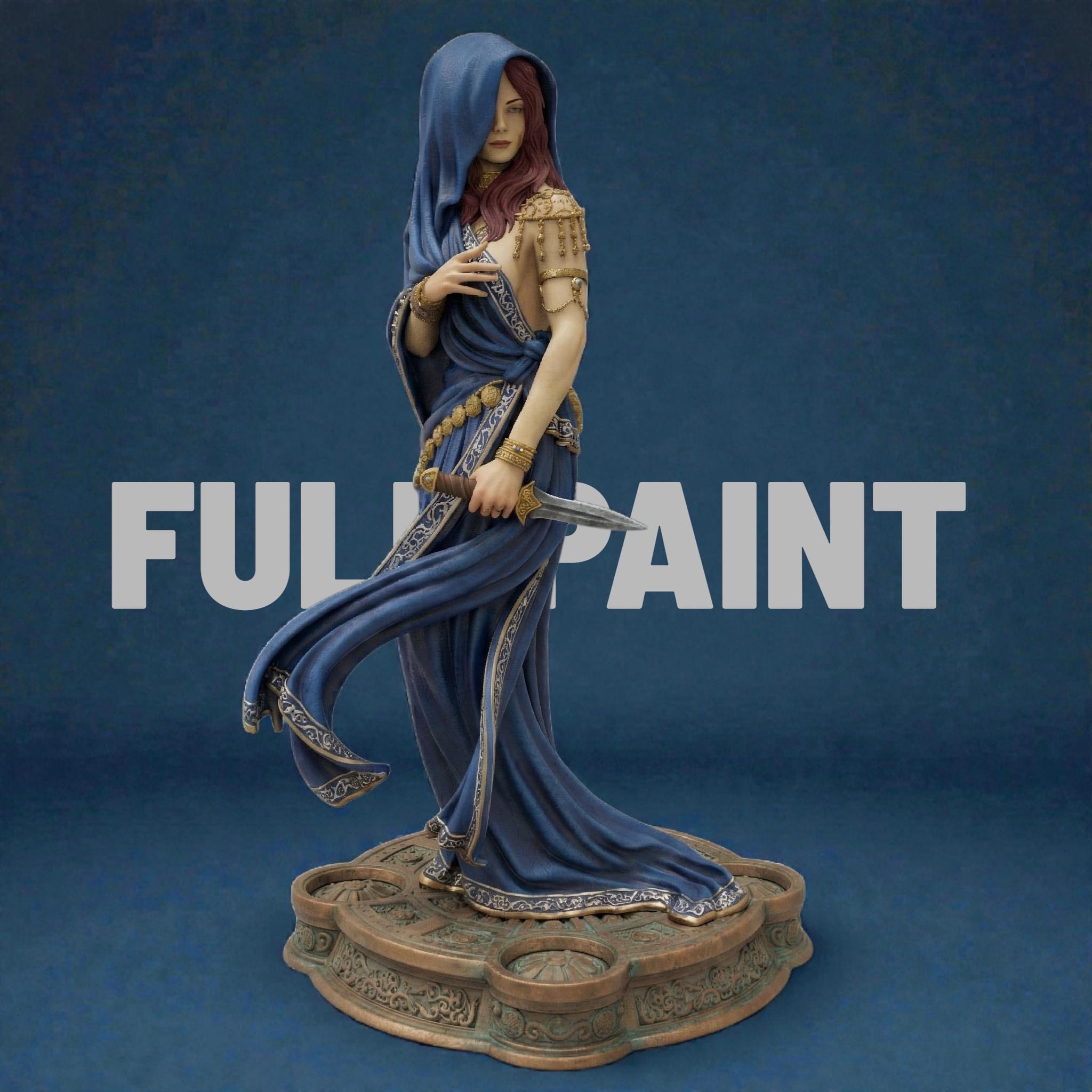 Klotho the Moirai, the spinner of fate, is captured here in an elegant and mysterious pose, cloaked in flowing robes and holding the thread of destiny. This highly detailed sculpture embodies grace, power, and mythic allure—perfect for collectors of fantasy art, mythology, and Greek legends.