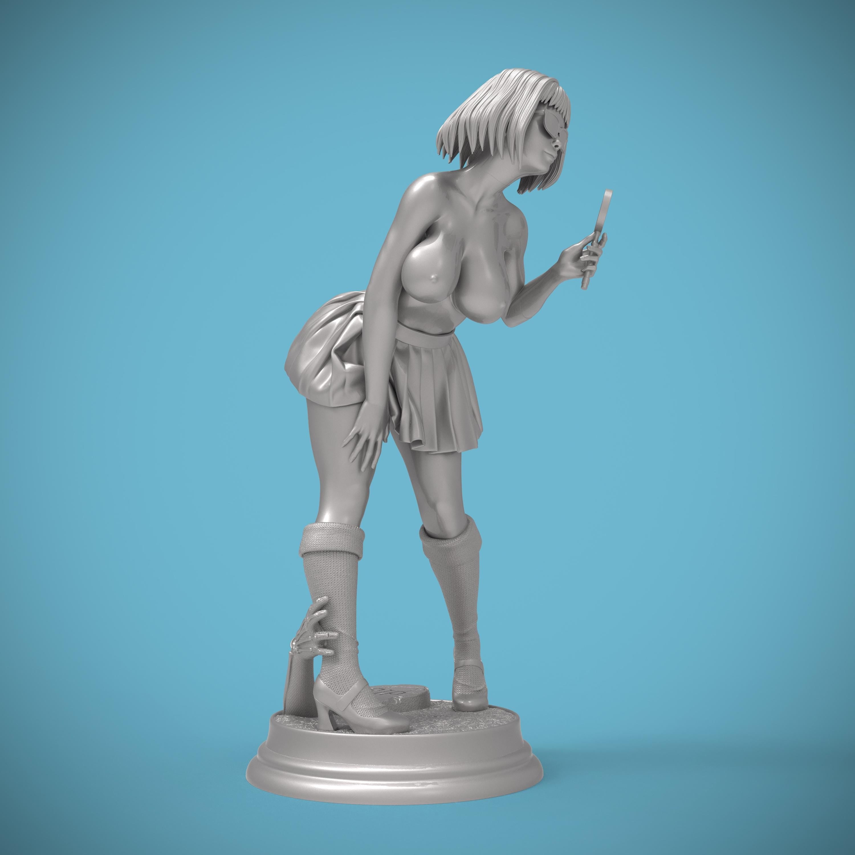 A cheeky twist on the classic mystery solver. This curvy Velma-inspired figurine captures her playful spirit with a magnifying glass in hand and a mischievous grin. A perfect blend of sass and smarts, sculpted in high detail for collectors.