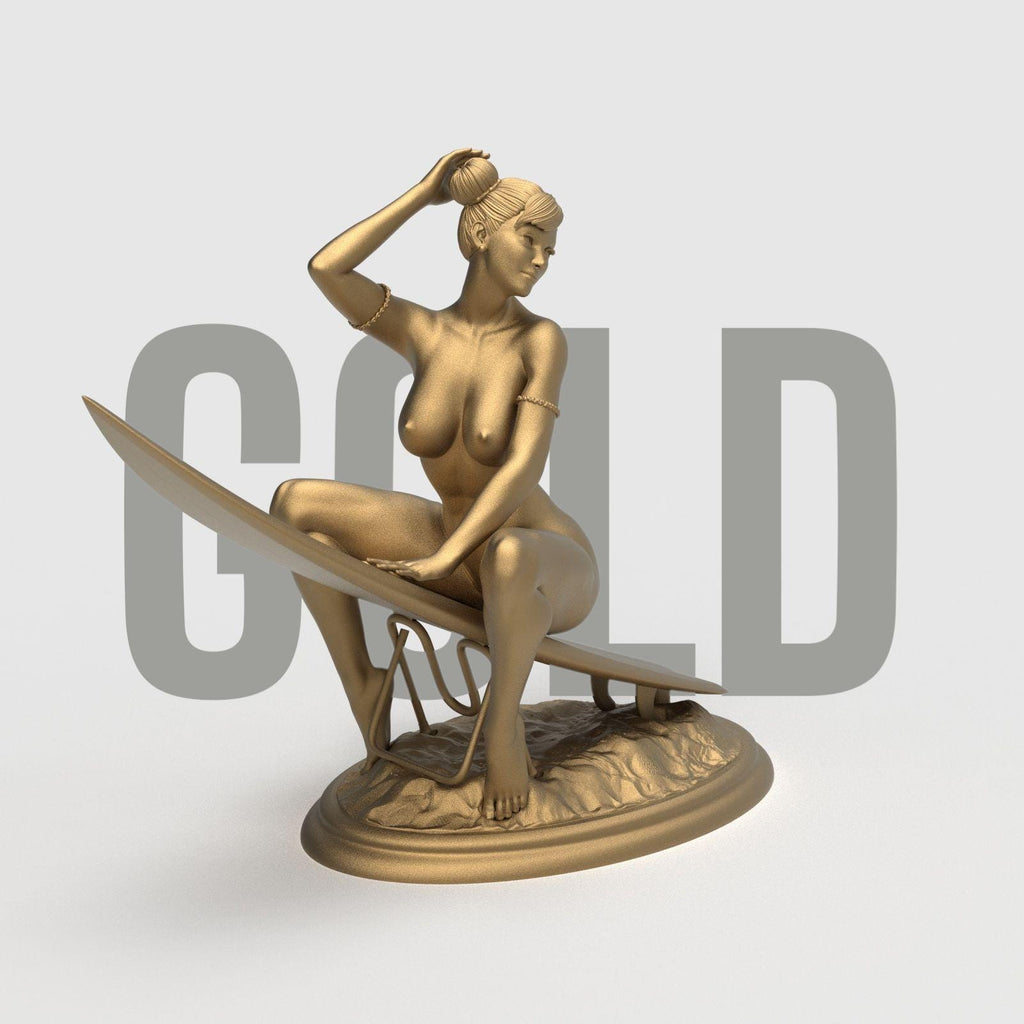 Beachside Beauty captures the carefree spirit of summer in a stunning 3D sculpture. Featuring a confident woman perched on her surfboard, this piece radiates sun-soaked charm and vintage pin-up appeal—perfect for coastal decor or collector displays.