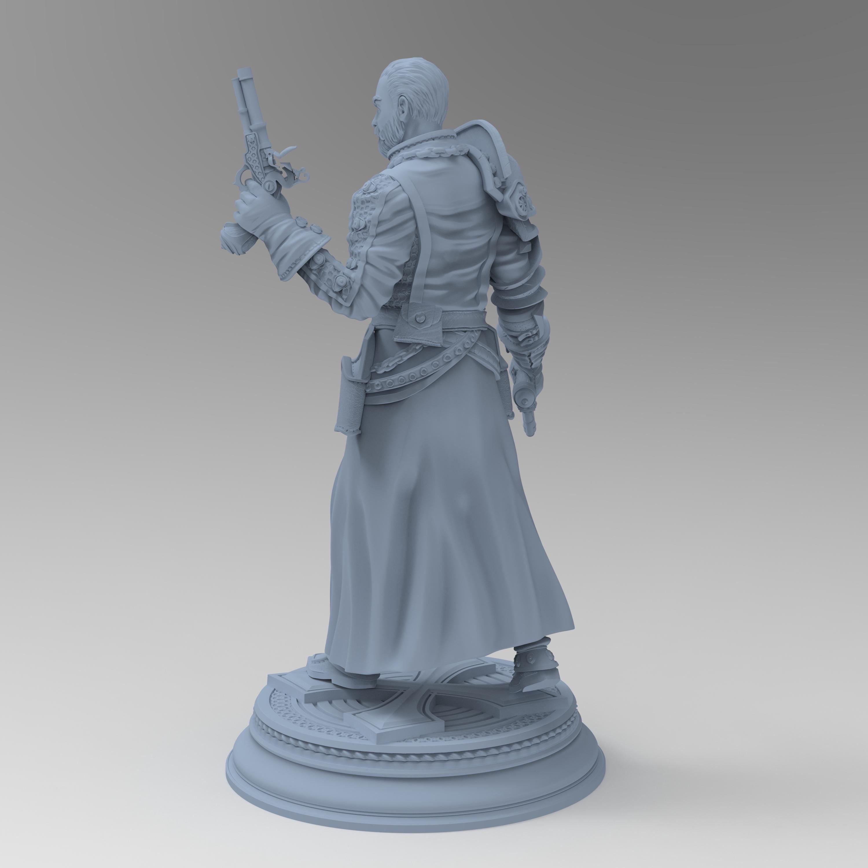 Stoic and battle-worn, Father McKinley stands with dual flintlock pistols and a righteous glare. Adorned in detailed layered armor and a long flowing coat, this miniature captures a holy gunslinger ready to purge evil with fire and faith.
