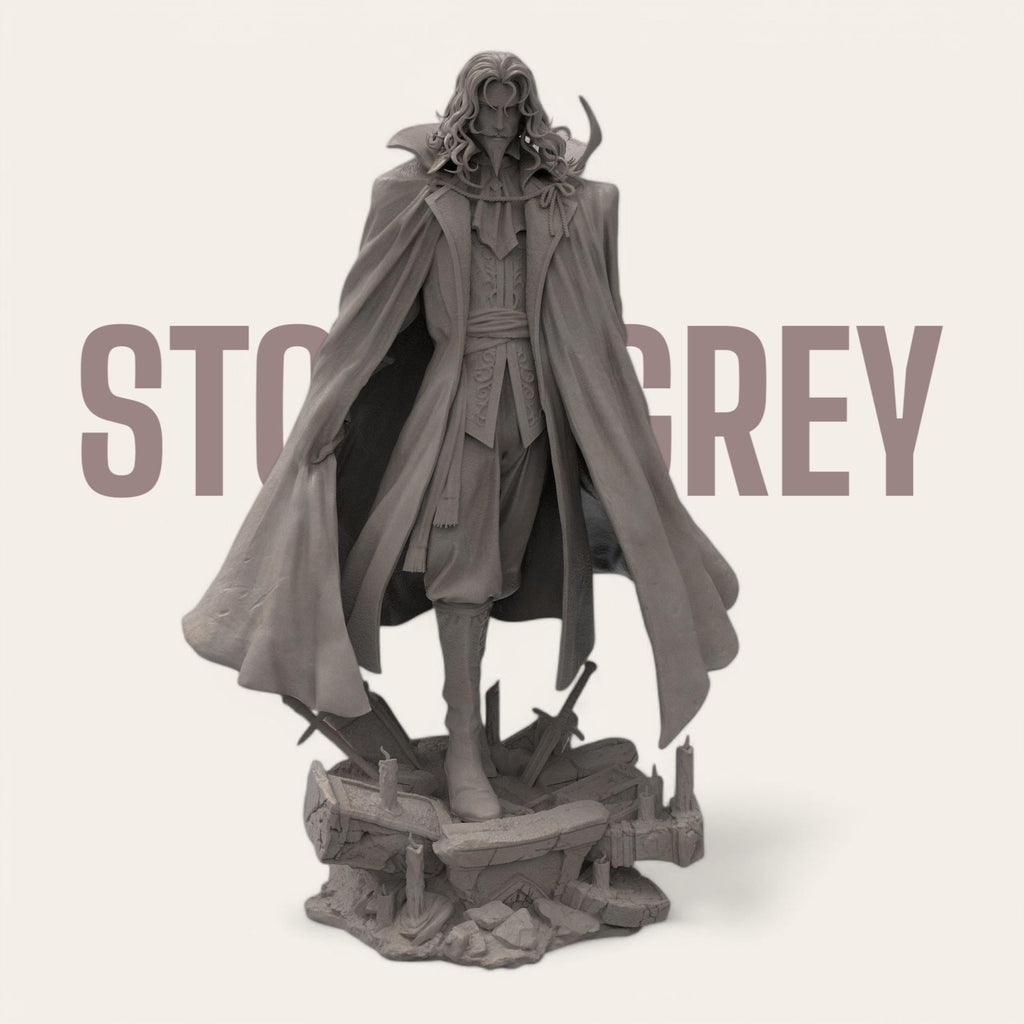 Commanding and sinister, our Dracula sculpture channels the dark majesty of the legendary vampire lord. Cloaked in regal armor and standing amid shattered ruins, this hand-painted or unpainted piece is perfect for gothic collectors and fantasy lovers.