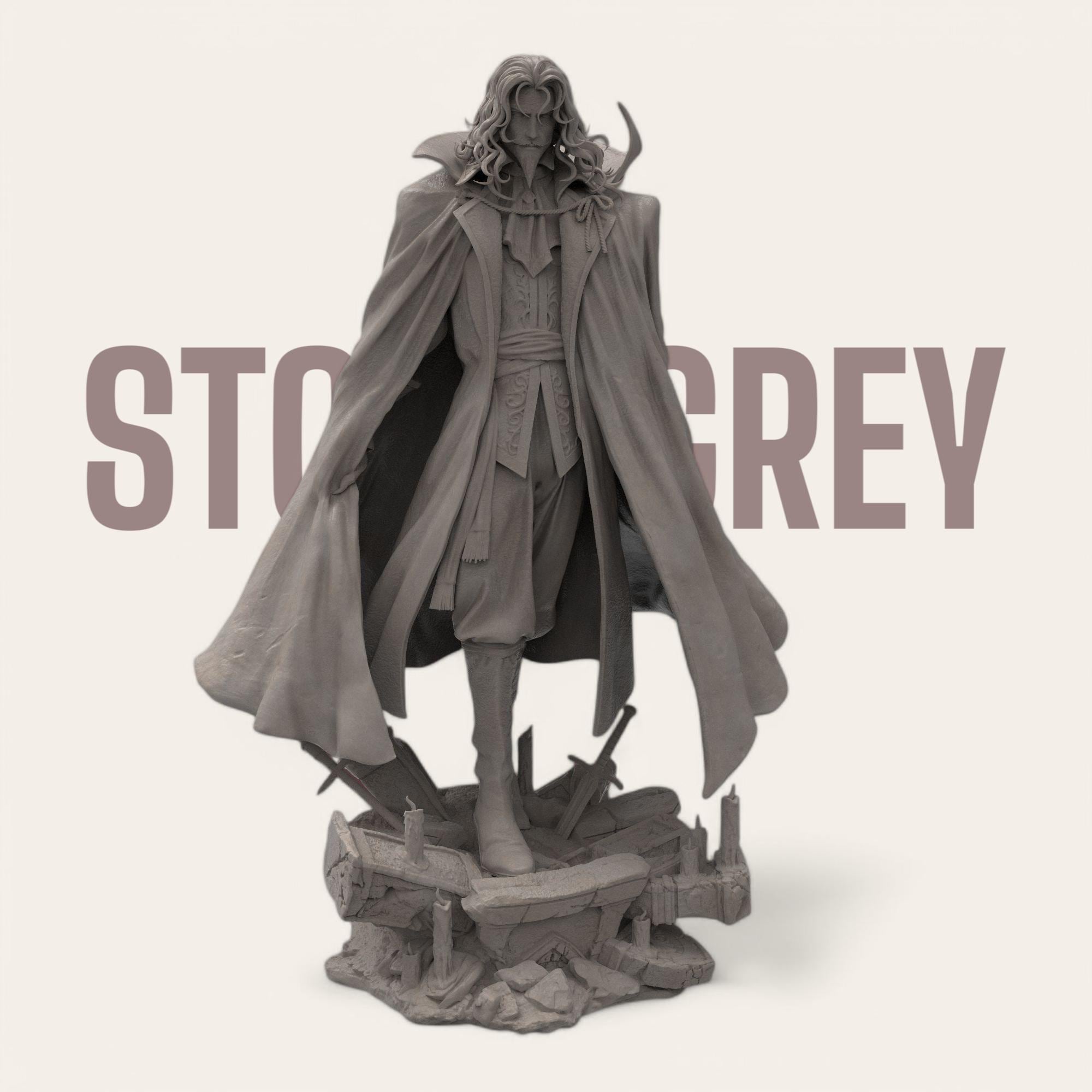 Commanding and sinister, our Dracula sculpture channels the dark majesty of the legendary vampire lord. Cloaked in regal armor and standing amid shattered ruins, this hand-painted or unpainted piece is perfect for gothic collectors and fantasy lovers.