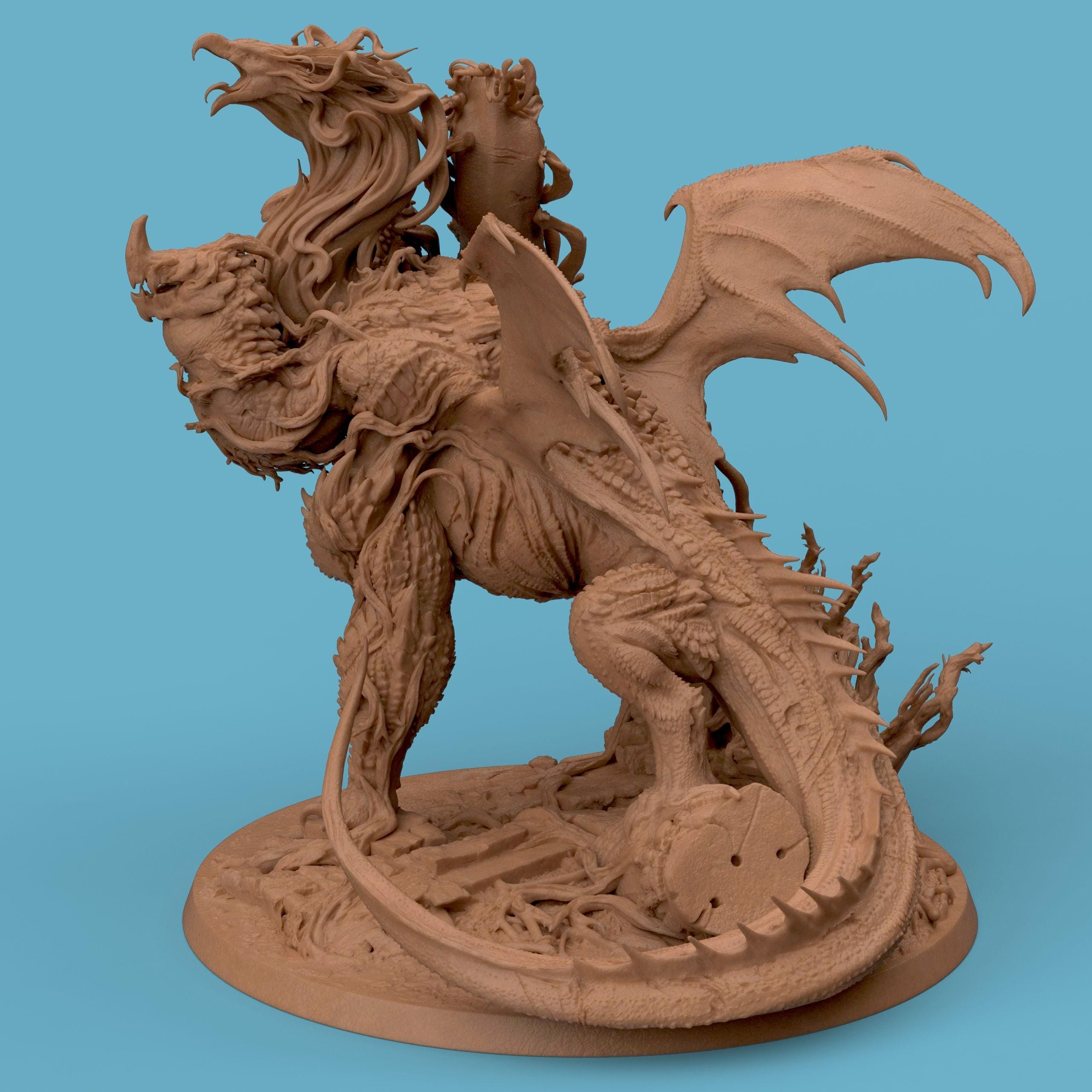 3D-printed Elemental Dragon miniature featuring an intricately sculpted dragon emerging from swirling organic roots and elemental textures. The creature combines stone-like scales, flowing tendrils, and powerful wings, embodying the fusion of nature and elemental power — a striking fantasy collectible for dragon enthusiasts and tabletop gamers.