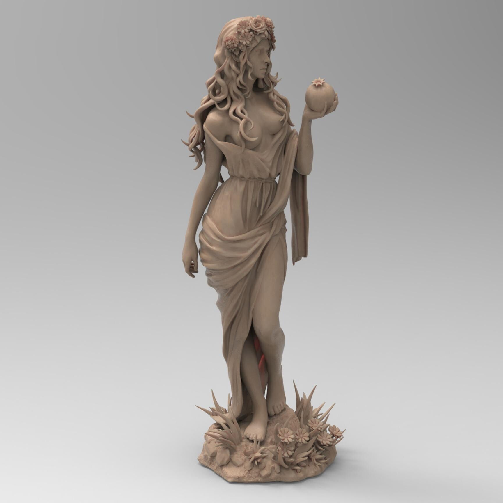 Antique wood-colored statue of a cowboy on horseback, holding a rope and equipped with a rifle and saddle gear, standing on a rugged base with detailed textures.