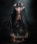 Commanding and sinister, our Dracula sculpture channels the dark majesty of the legendary vampire lord. Cloaked in regal armor and standing amid shattered ruins, this hand-painted or unpainted piece is perfect for gothic collectors and fantasy lovers.