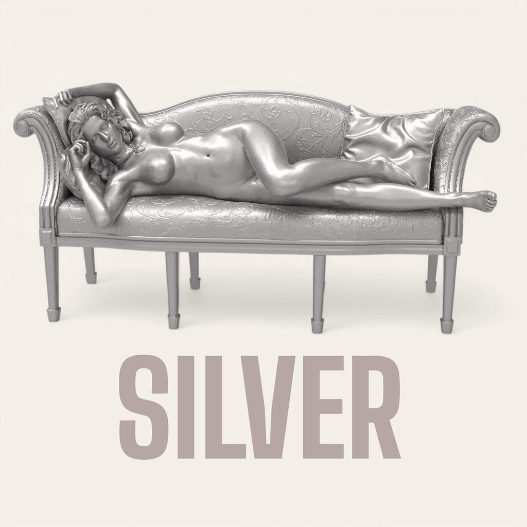 Titanic Rose 3D sculpture inspired by the iconic film pose. A graceful figure reclines nude on a vintage sofa, with detailed textures in fabric and anatomy, capturing a timeless moment of elegance and vulnerability.