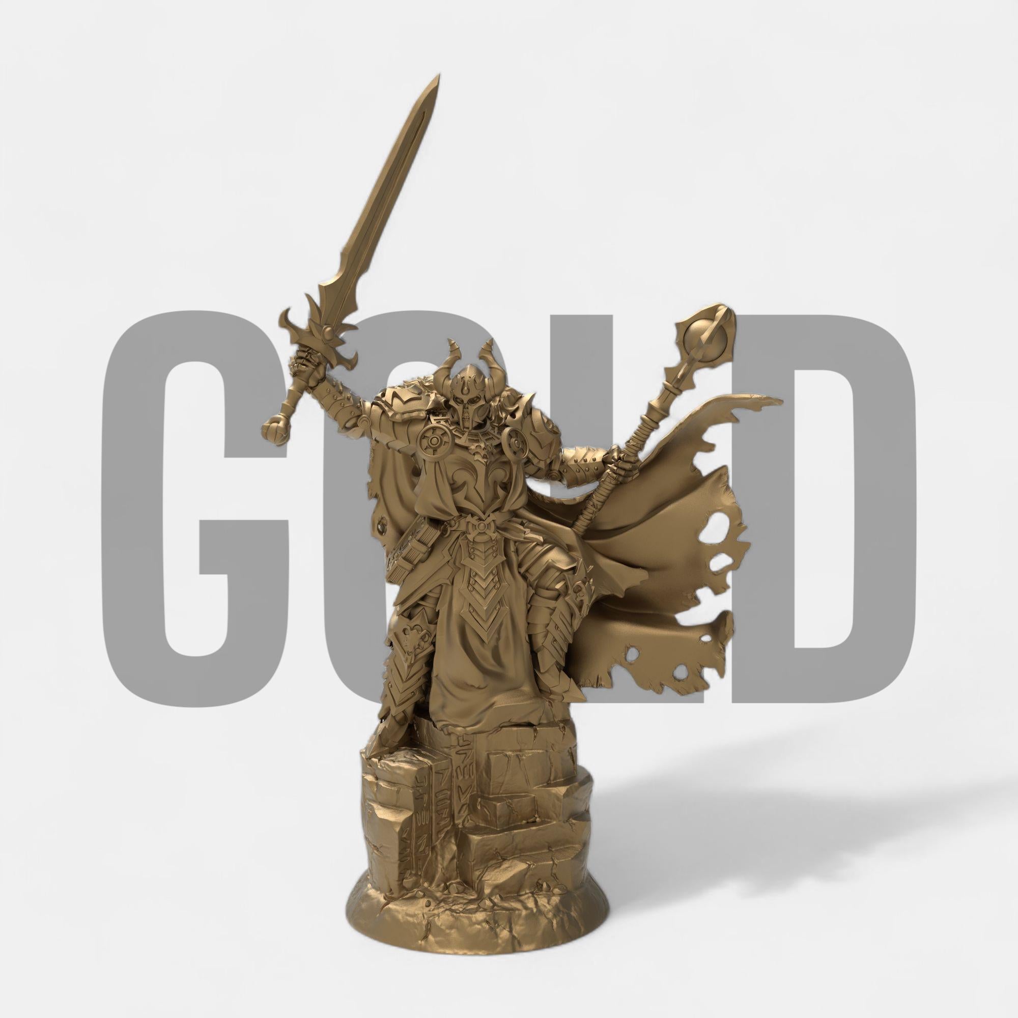 Wielding his cursed blade and arcane staff, Laeros the Deathless Knight rises once more. With torn armor, spectral eyes, and a commanding pose atop crumbling ruins, this dark warlord makes a formidable centerpiece. Crafted for collectors and fantasy enthusiasts, this figure embodies the power of undeath and vengeance.