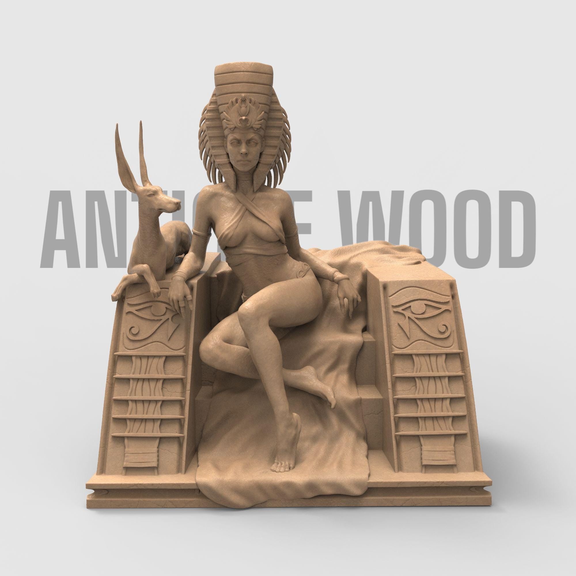 A majestic sculpture of Cleopatra seated in grace with two feline guardians at her side. Rich in Egyptian symbolism and detail, this piece evokes the mystery, power, and allure of ancient royalty. Perfect for collectors of historical or mythological art.