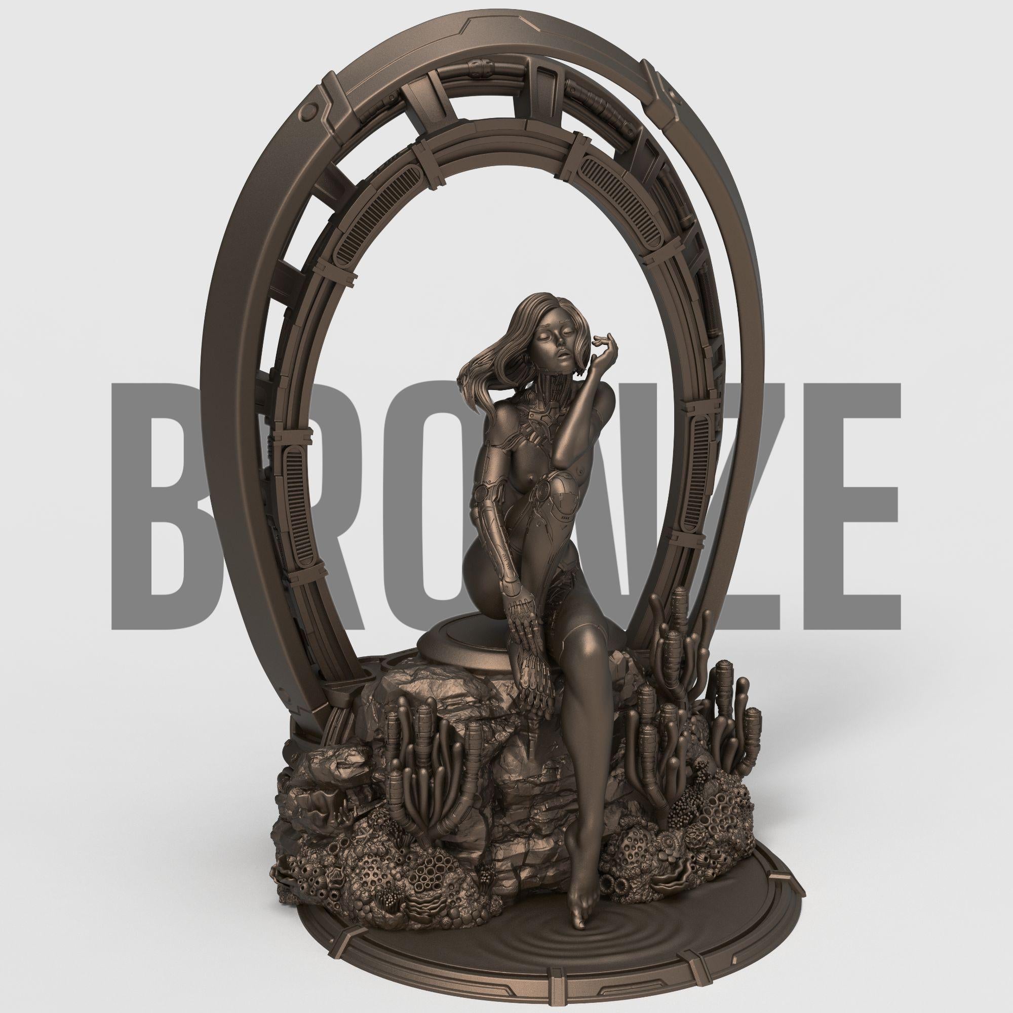 A bold fusion of humanity and machine, My Identity captures the vulnerability and strength of a cybernetic woman in serene reflection. Surrounded by coral and framed in tech, this evocative piece explores self-discovery, transformation, and the line between organic and artificial life.