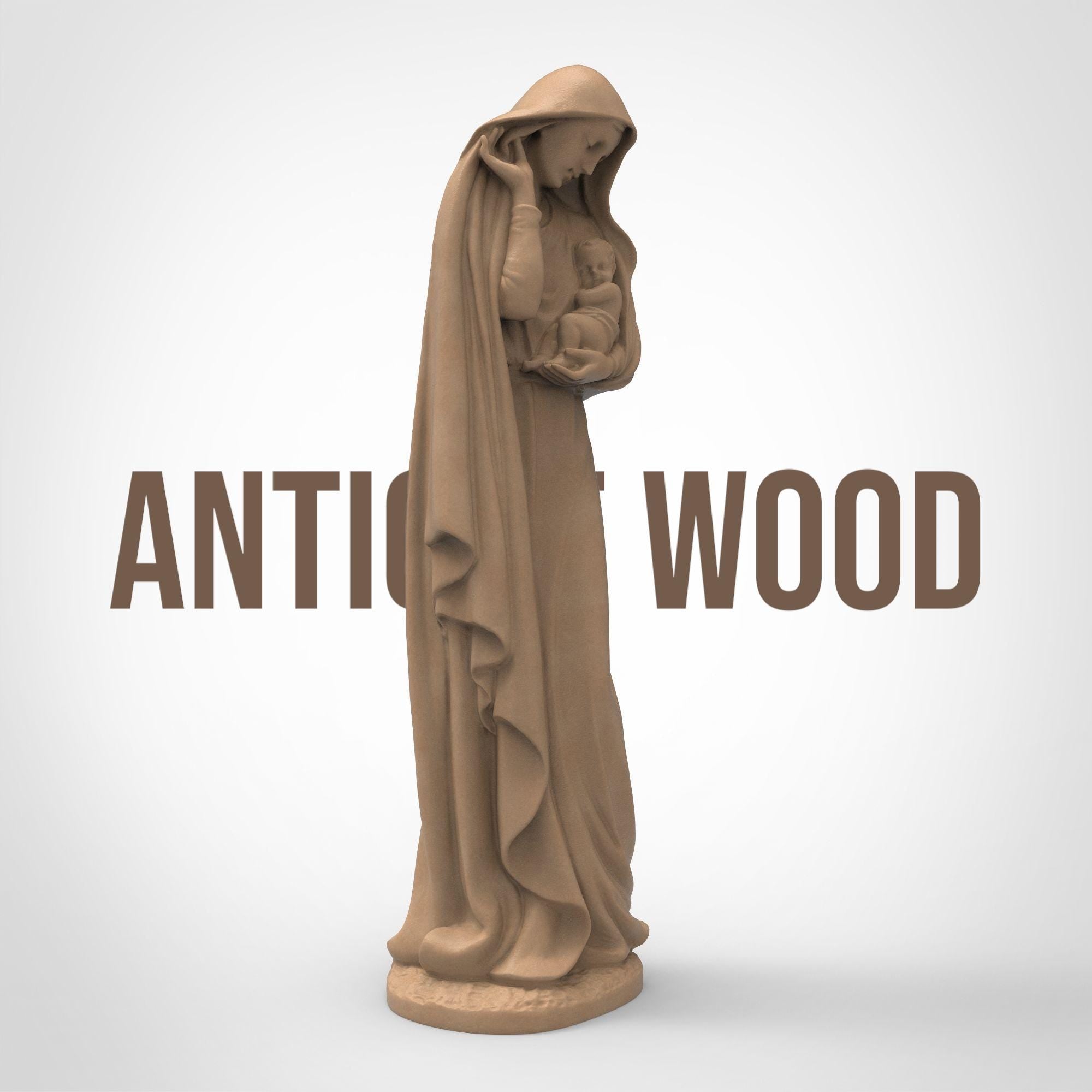 Graceful and serene, this Virgin Mary statuette captures a tender moment of maternal love. Cloaked in flowing robes and cradling baby Jesus, it&#39;s a symbol of purity and peace—perfect for sacred spaces, spiritual gifts, or heartfelt décor.