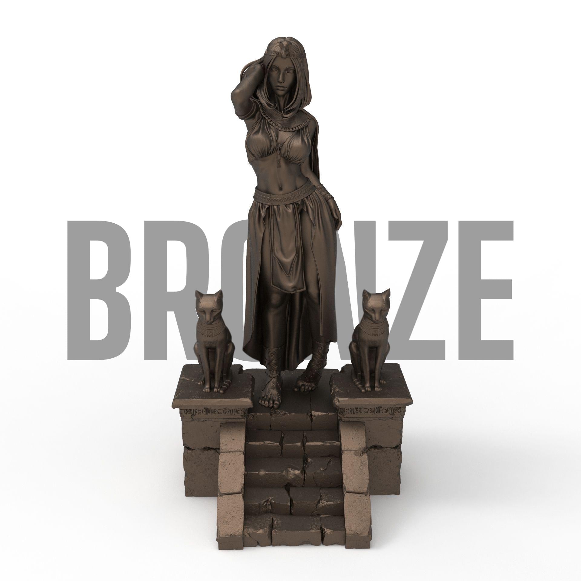 Step into ancient royalty with our Cleopathra sculpture—an enchanting blend of elegance and mystique. Standing poised between two regal felines, she embodies divine power and timeless grace. A stunning centerpiece for lovers of mythology and Egyptian history.