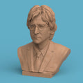 3D-printed bust of John Lennon wearing round glasses and a suit with tie, finely detailed to capture his calm and thoughtful expression — perfect for music fans, collectors, and art displays.