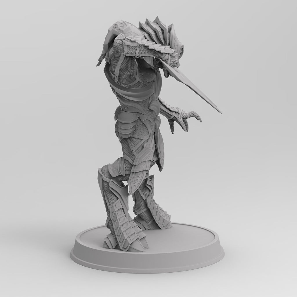 Statue of Arbiter, featuring detailed armor and a dynamic pose on a round base.