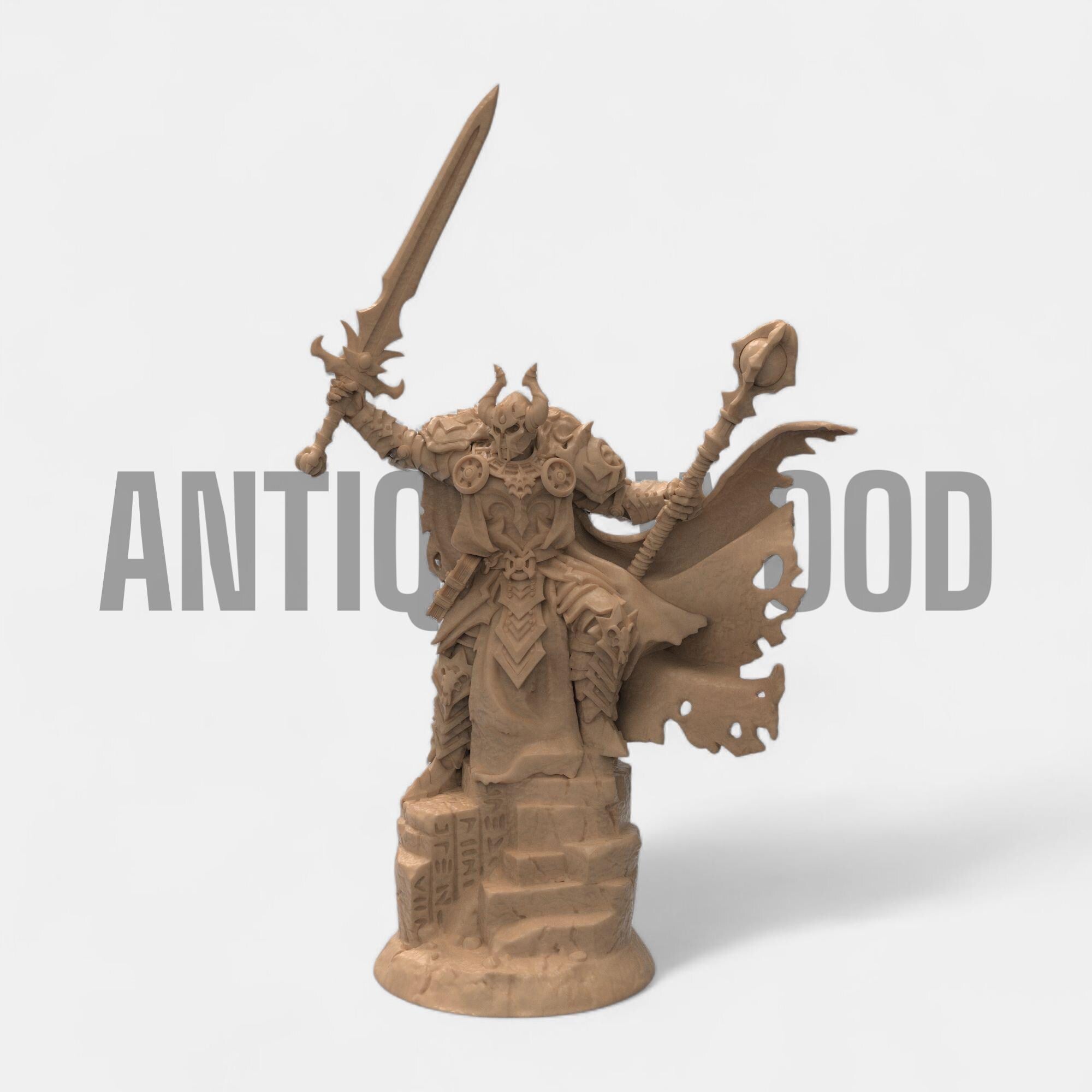 Wielding his cursed blade and arcane staff, Laeros the Deathless Knight rises once more. With torn armor, spectral eyes, and a commanding pose atop crumbling ruins, this dark warlord makes a formidable centerpiece. Crafted for collectors and fantasy enthusiasts, this figure embodies the power of undeath and vengeance.