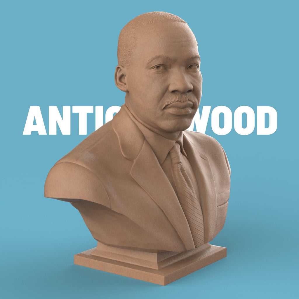 3D-printed bust of Martin Luther King Jr. in a suit and tie, capturing his determined expression with fine detailing, ideal for collectors, tributes, or display décor.