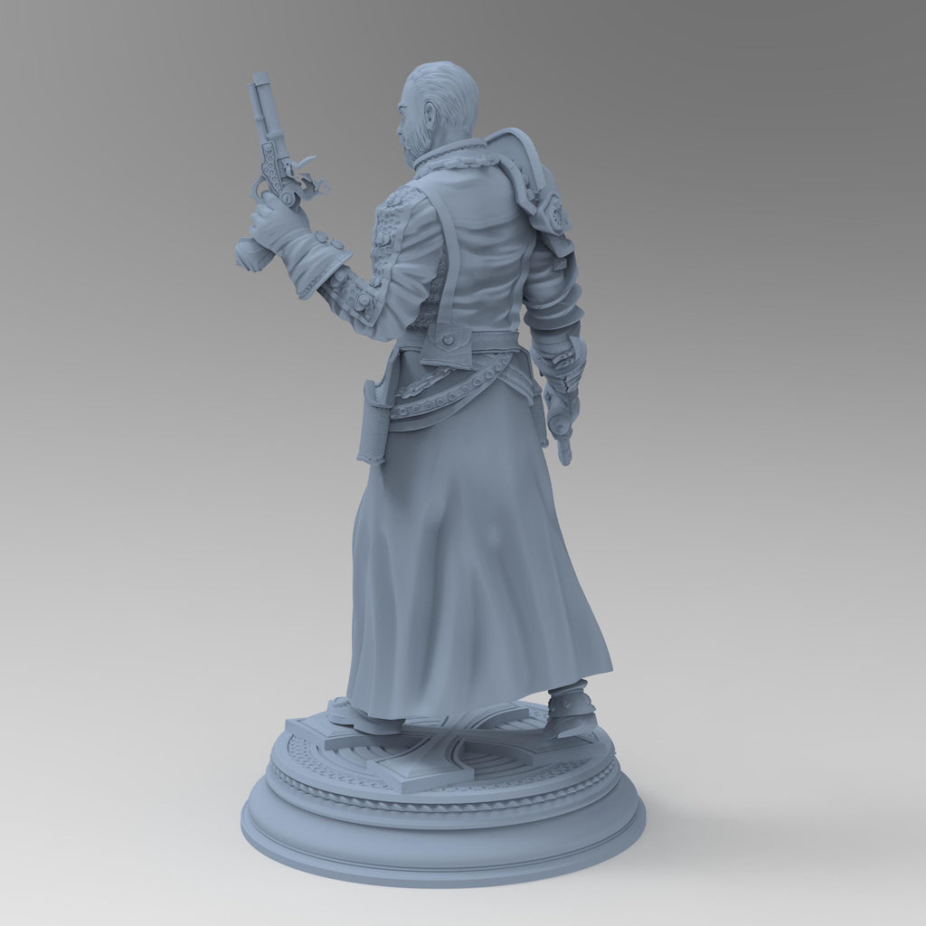 Stoic and battle-worn, Father McKinley stands with dual flintlock pistols and a righteous glare. Adorned in detailed layered armor and a long flowing coat, this miniature captures a holy gunslinger ready to purge evil with fire and faith.