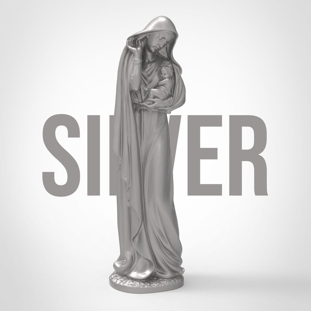 Graceful and serene, this Virgin Mary statuette captures a tender moment of maternal love. Cloaked in flowing robes and cradling baby Jesus, it&#39;s a symbol of purity and peace—perfect for sacred spaces, spiritual gifts, or heartfelt décor.
