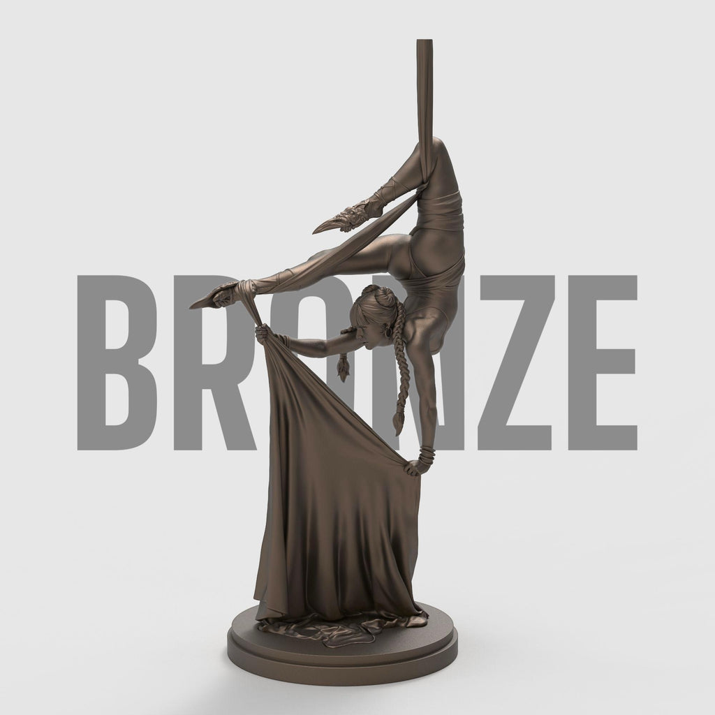 A breathtaking sculpture capturing the grace of aerial dance. The Dreamwoven balances midair, holding silken fabric in an elegant, contorted pose. Every curve and detail tells a story of strength, beauty, and poise—perfect for lovers of motion, fantasy, and fine artistry.