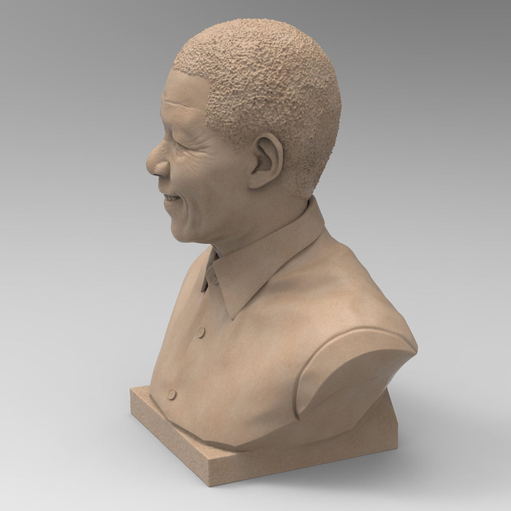 Nelson Mandela bust sculpture showcasing his warm smile and distinguished features. A tribute to the iconic leader, symbolizing resilience, justice, and peace.