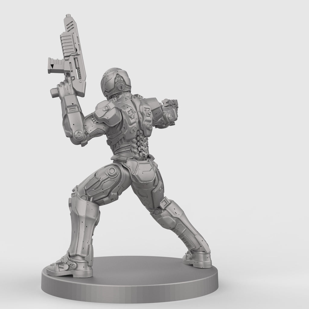 Cop Robo miniature figurine armed robot police statue futuristic sci-fi law enforcer cyberpunk resin model collectible tabletop game accessory.