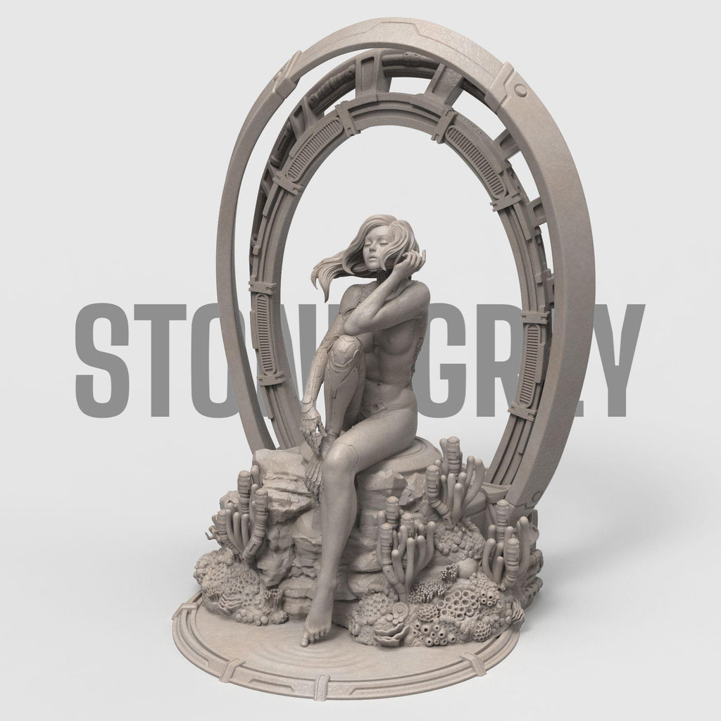 A bold fusion of humanity and machine, My Identity captures the vulnerability and strength of a cybernetic woman in serene reflection. Surrounded by coral and framed in tech, this evocative piece explores self-discovery, transformation, and the line between organic and artificial life.