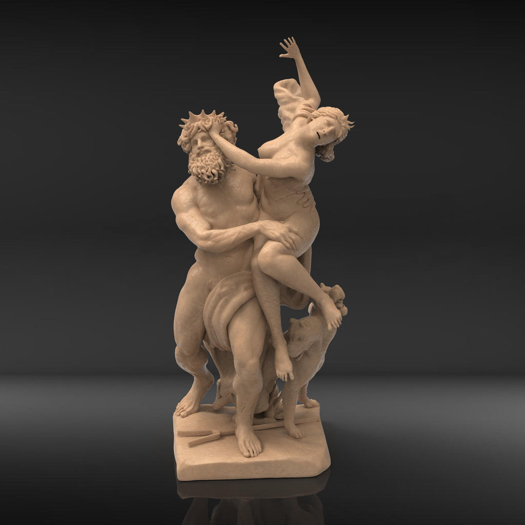A detailed 3D sculpture of &quot;The Rape of Proserpina,&quot; depicting Pluto forcefully abducting Proserpina. The dramatic pose captures movement, with Proserpina reaching out in distress, Pluto gripping her firmly, and Cerberus at their feet.