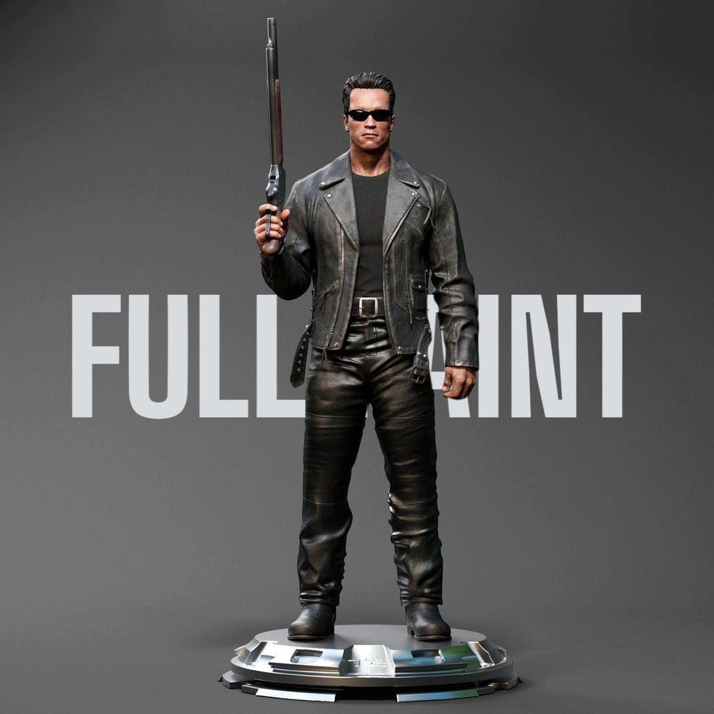 A 3D printed figurine of the Enforcer, featuring detailed clothing, sunglasses, and a shotgun. Captures the iconic look with a strong stance on a round base. Perfect for fans of the classic sci-fi film.