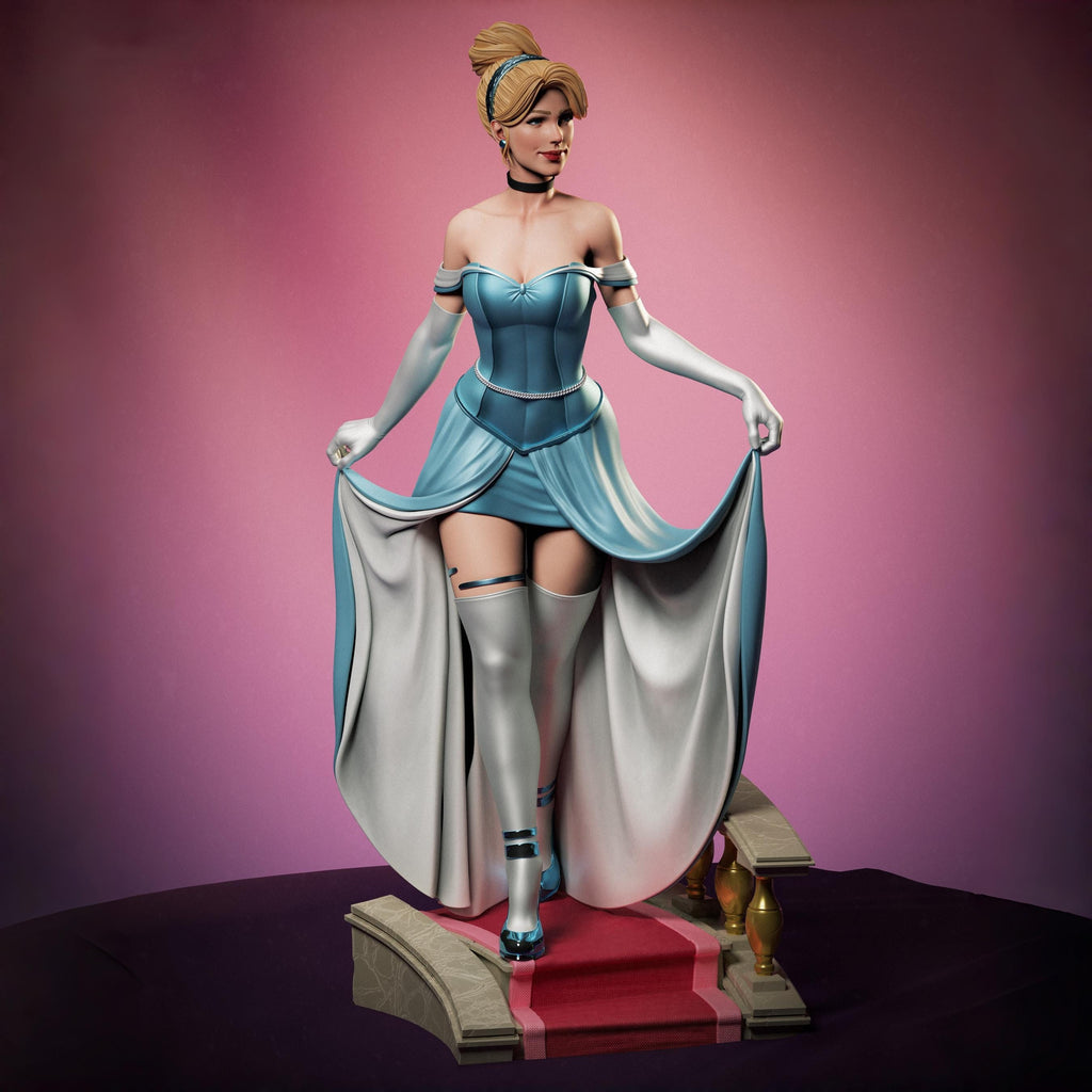 A bold reimagination of the classic princess, this stunning Elaria the Princess of Moonlight statuette blends elegance and seduction. With delicate details from her flowing dress to thigh-high stockings and glass slippers, she steps confidently down the royal stairs—one garter and lost shoe away from a fairytale twist.
