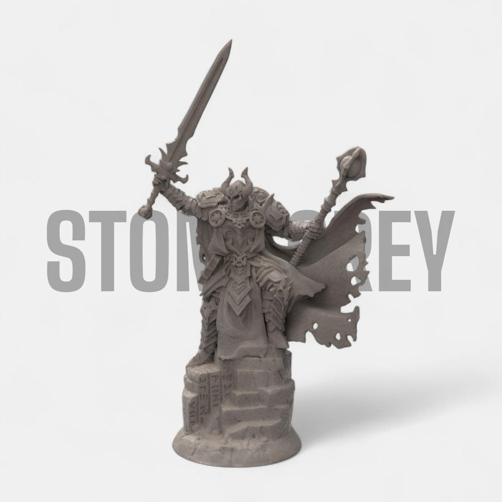 Wielding his cursed blade and arcane staff, Laeros the Deathless Knight rises once more. With torn armor, spectral eyes, and a commanding pose atop crumbling ruins, this dark warlord makes a formidable centerpiece. Crafted for collectors and fantasy enthusiasts, this figure embodies the power of undeath and vengeance.