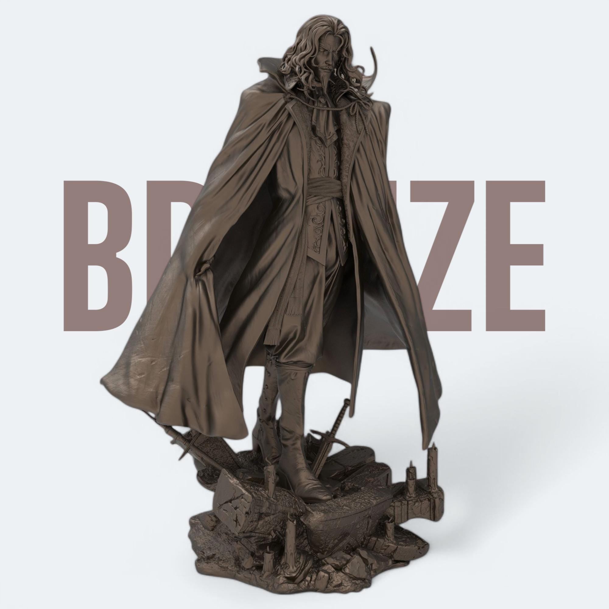 Commanding and sinister, our Dracula sculpture channels the dark majesty of the legendary vampire lord. Cloaked in regal armor and standing amid shattered ruins, this hand-painted or unpainted piece is perfect for gothic collectors and fantasy lovers.