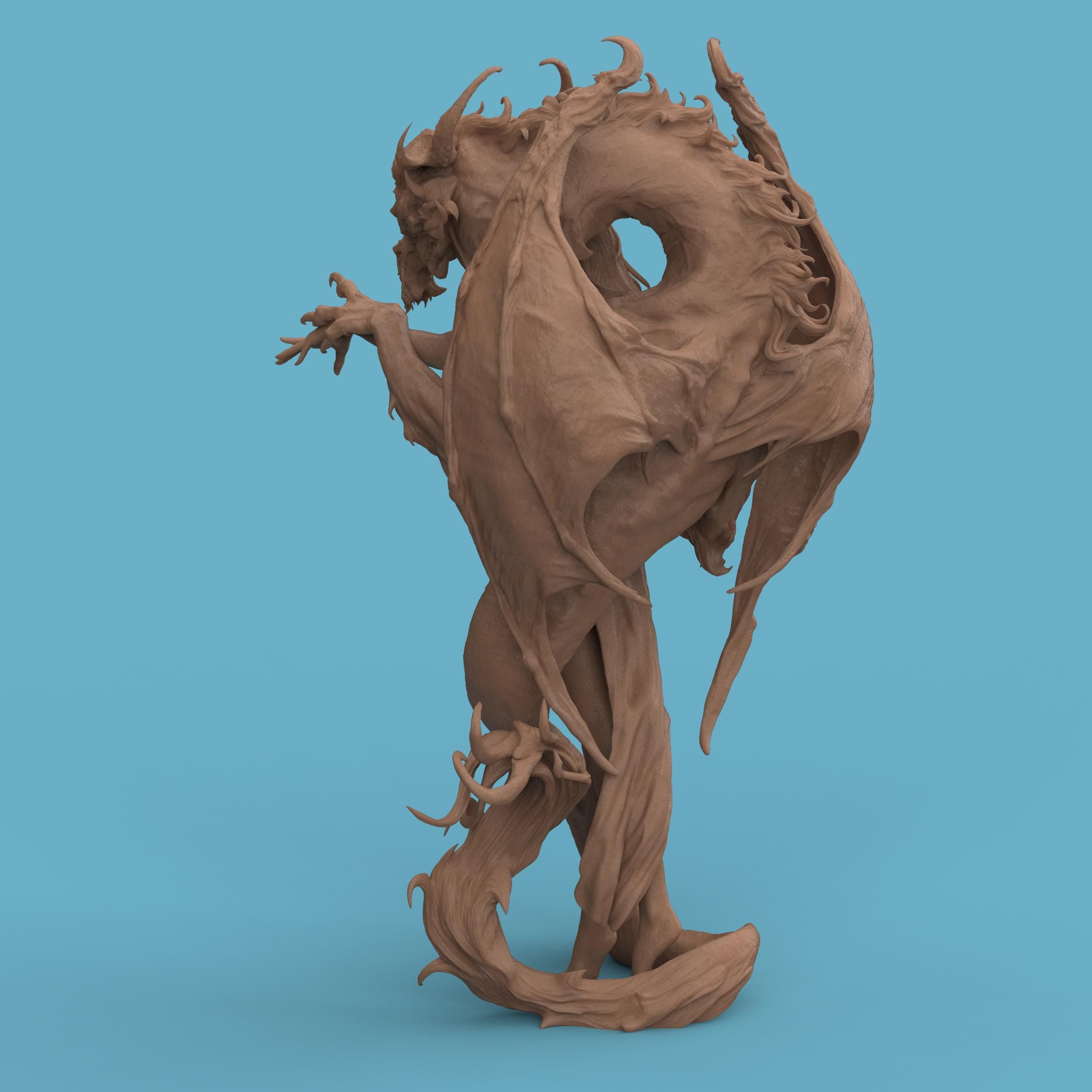 3D-printed Dragon Lady figurine featuring an elegant woman entwined with a majestic dragon. The sculpture blends beauty and power, with intricate textures on the dragon’s wings and scales, and flowing details in the woman’s hair and dress — a captivating fantasy centerpiece symbolizing harmony between strength and grace.