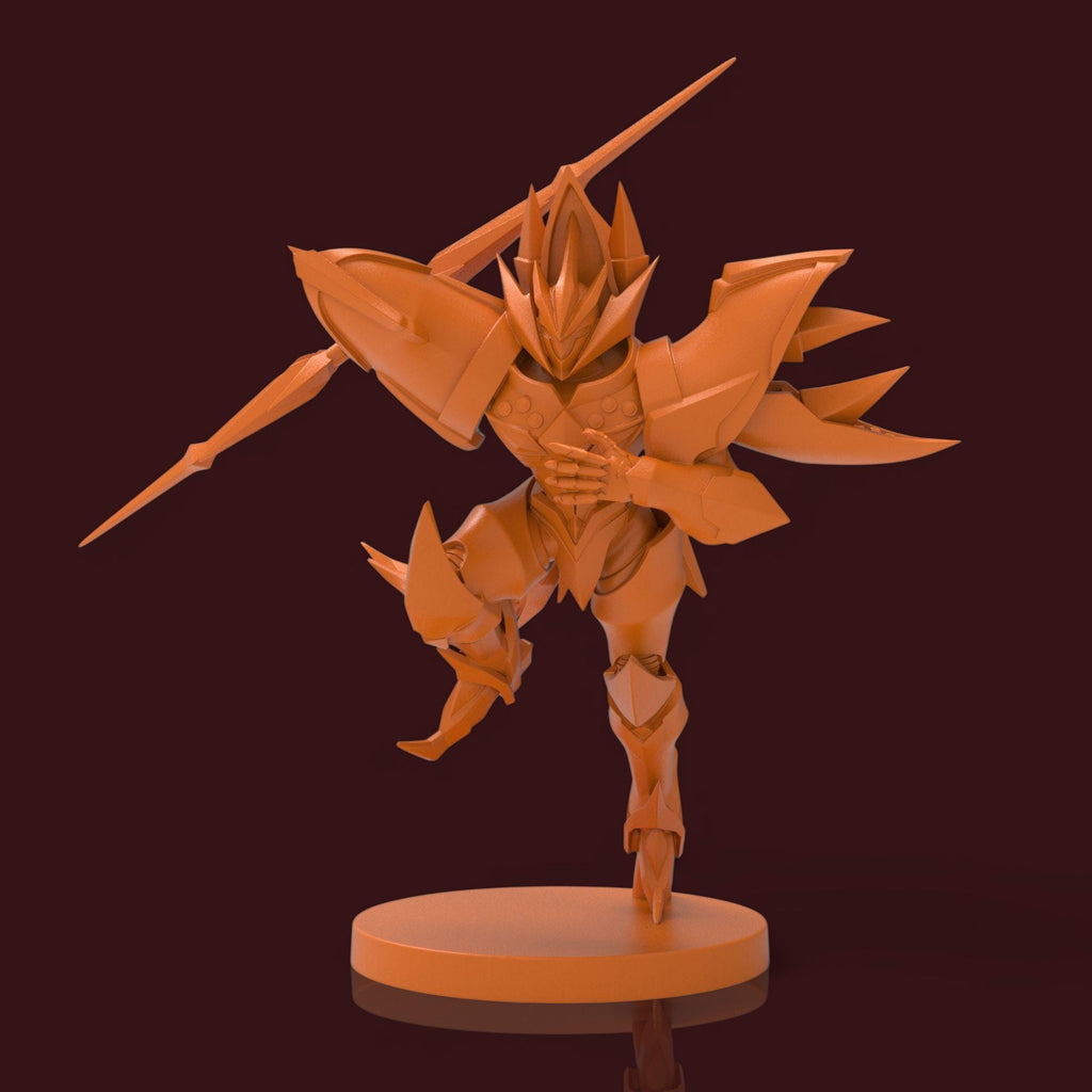 A futuristic warrior clad in angular high-tech armor, caught in mid-leap with blade-like limbs and menacing energy. Perfect for sci-fi fans, tabletop games, or mech-themed collections. A sleek and powerful presence for any display.