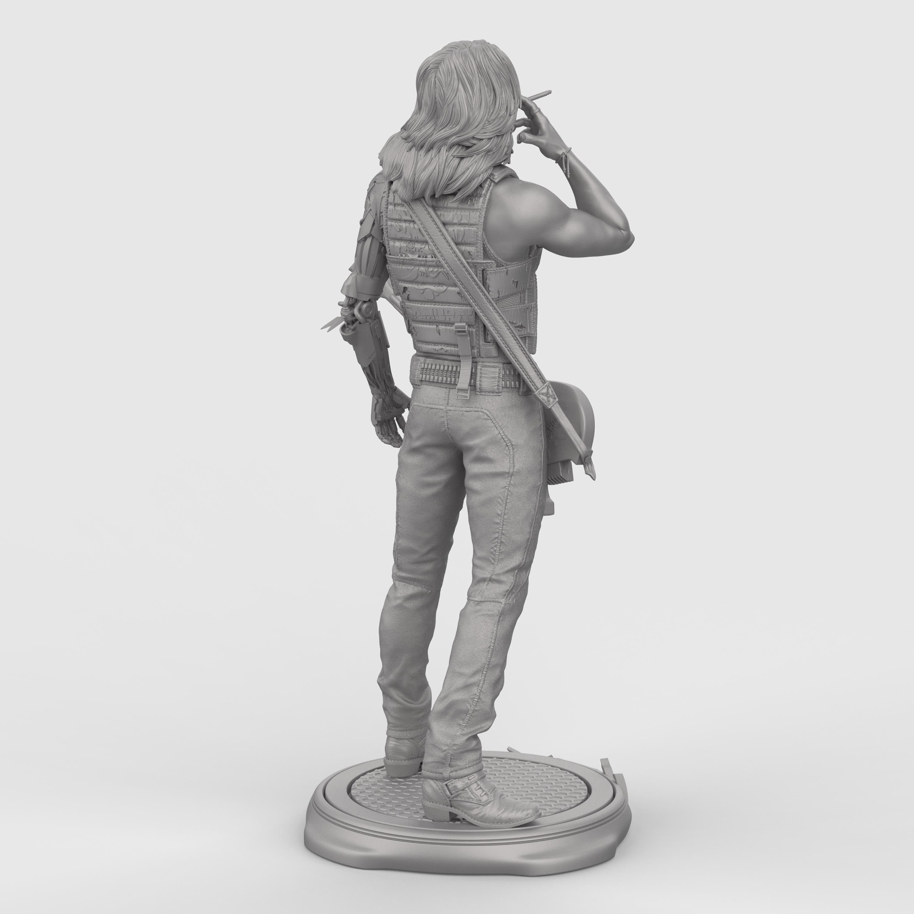 Highly detailed Johnny collectible statue inspired by Cyberpunk, featuring the iconic rocker with cybernetic arm, tactical vest, and electric guitar slung across his body. Posed mid-smoke on a stylized base. Available in full color, gold, silver, bronze, Stone Gray, Walnut finishes for striking display options.